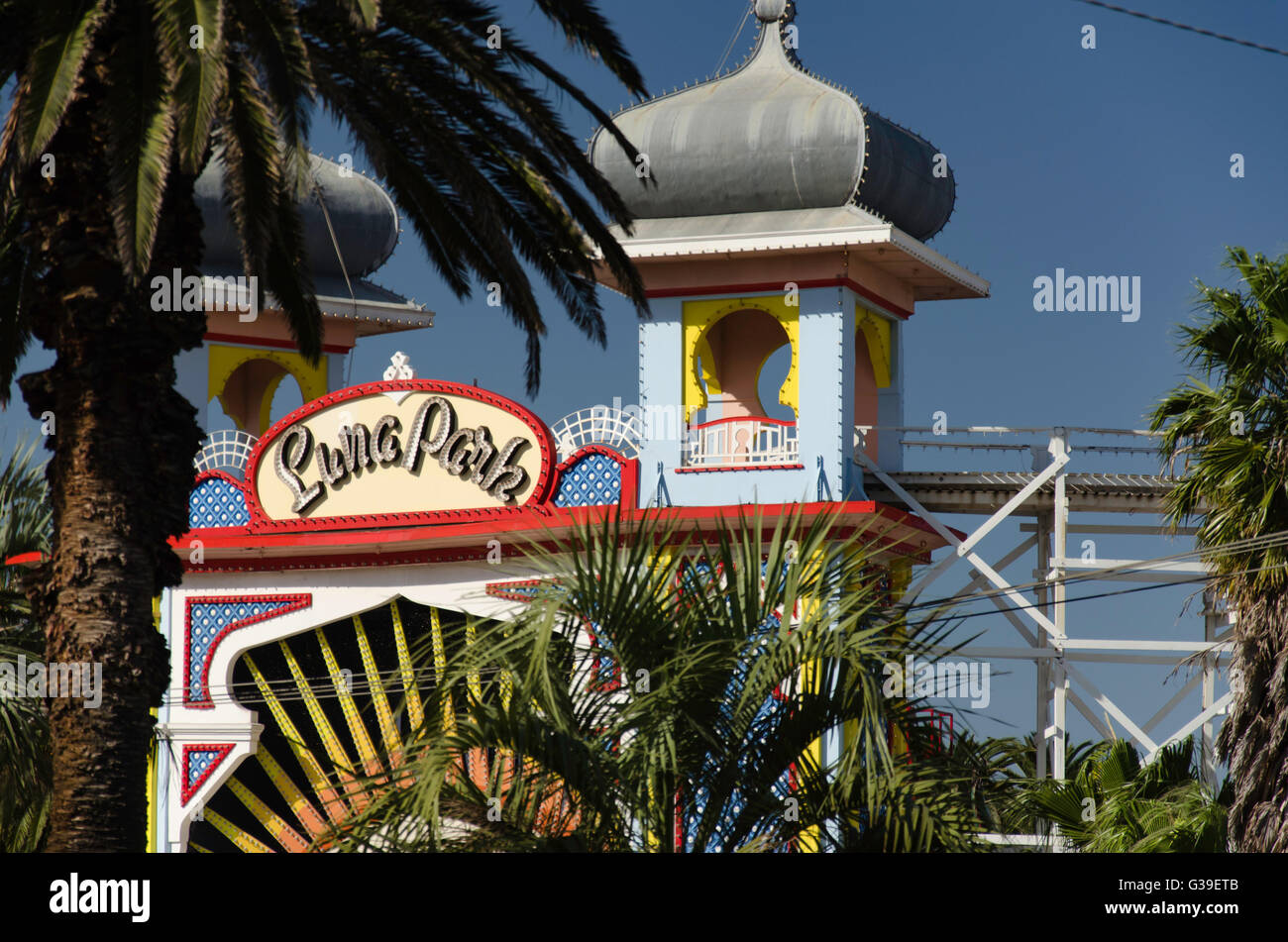 Das Äußere des Luna Park in St. Kilda, Melbourne, Victoria, Australien Stockfoto