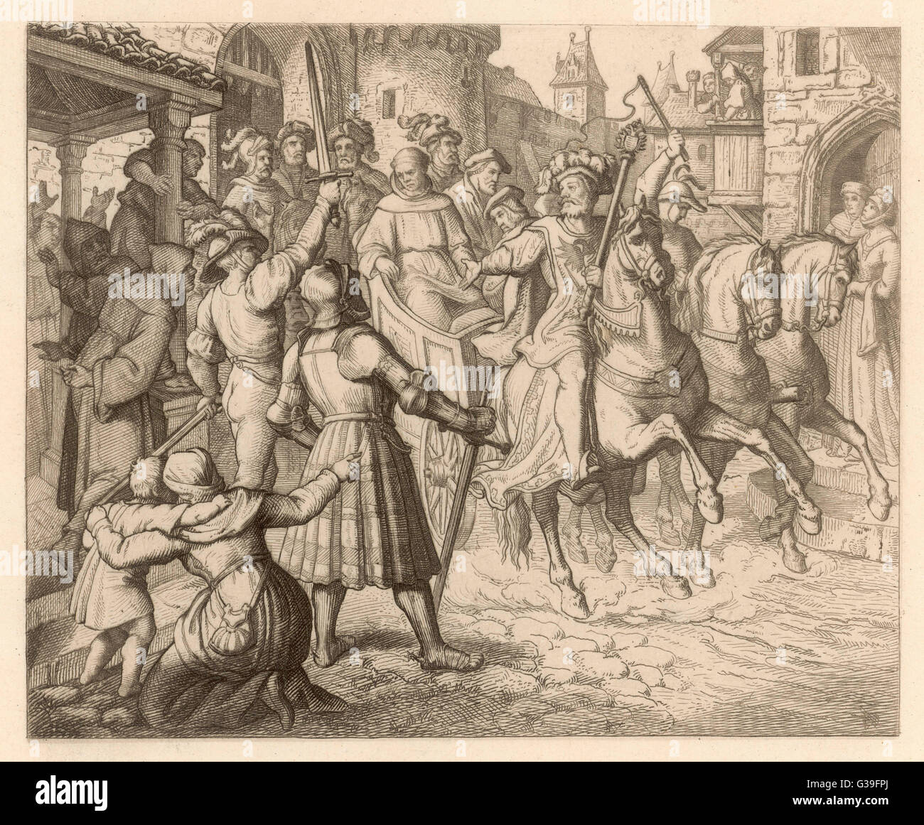 Drohte mit Exkommunikation durch den Papst, Luther reist nach Worms, wo er als Ketzer verurteilt wird weil er sich weigerte, seine Ansichten Datum zurückzuziehen: April 1521 Stockfoto