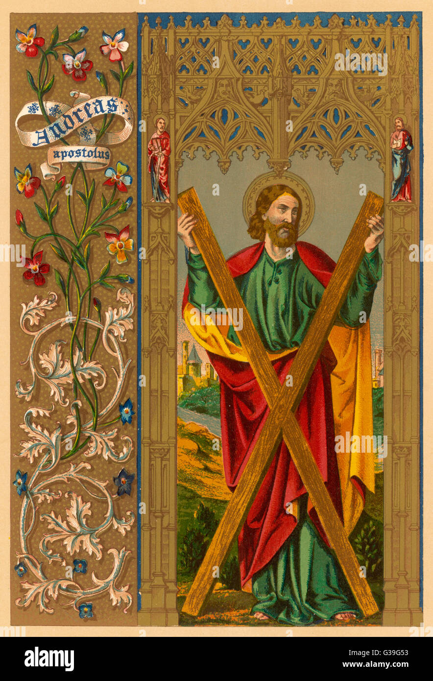 SAINT ANDREW, einer der Apostel Jesu, er ist abgebildet, hält das Kreuz auf dem wird er gekreuzigt Datum: 1. Jahrhundert Stockfoto