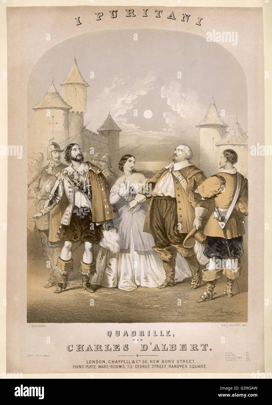 Elvira liebt ein Kavalier, aber ihr puritanischen Vater beabsichtigt sie, ein Befürworter der Cromwell - Mi, so dass sie, natürlich wahnsinnig, aber endlich wieder auf ihre Sinne und ihr wahres Datum lieben: um 1860 Stockfoto