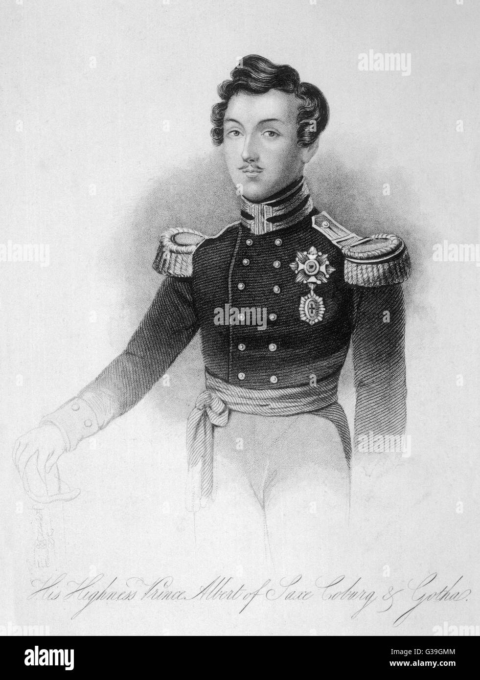 Prinz ALBERT, der Gemahl von Königin VICTORIA Gravur von den schönen jungen Prinzen 3 Jahre vor seiner Ehe mit Victoria.     Datum: 1819-1861 Stockfoto