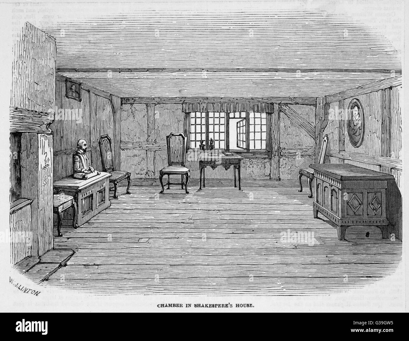 WILLIAM SHAKESPEARE Zimmer in seinem Haus in Stratford mit einem Porträt und eine Büste Datum: 1564-1616 Stockfoto