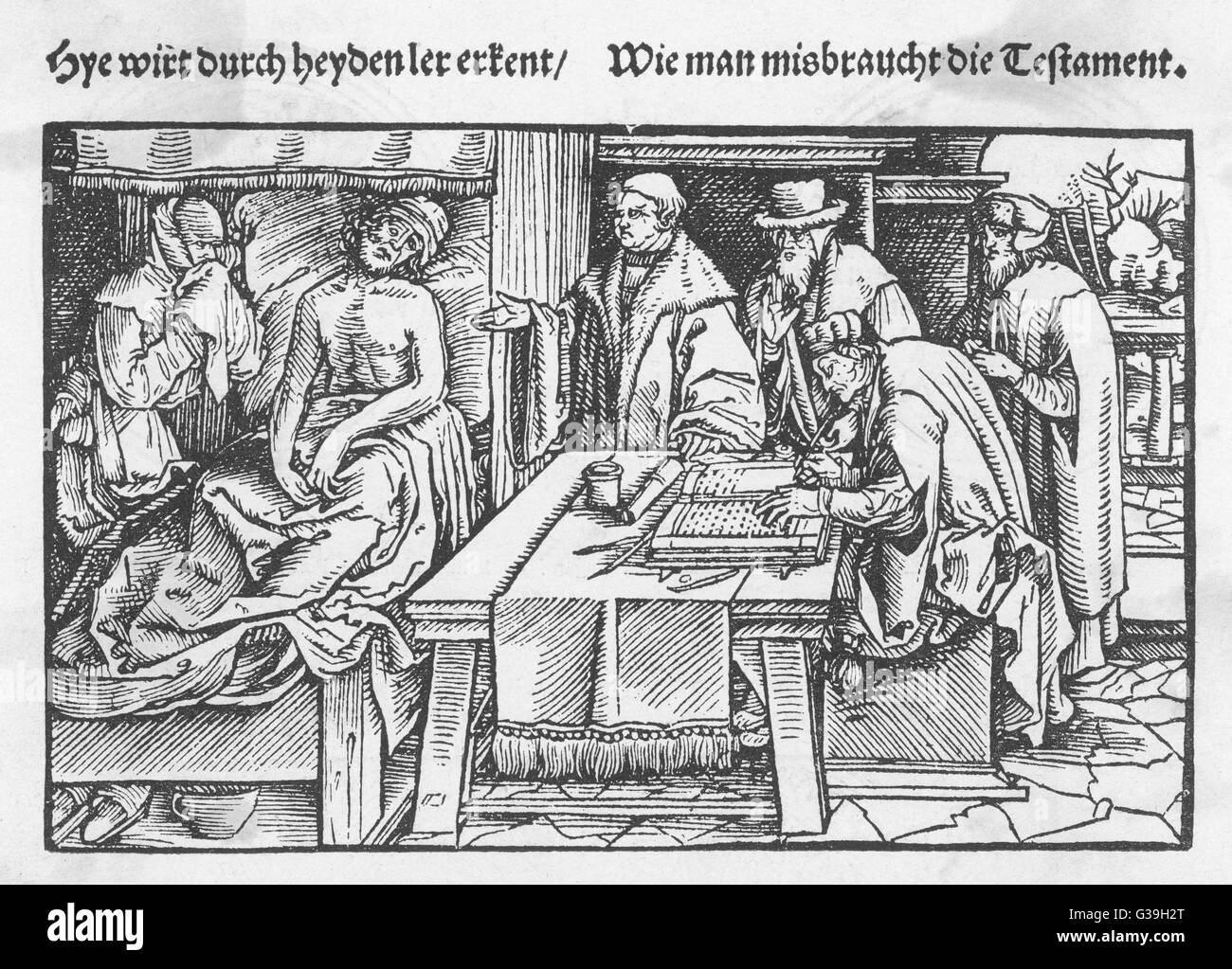 STERBENDER MANN MACHT SEIN TESTAMENT Stockfoto