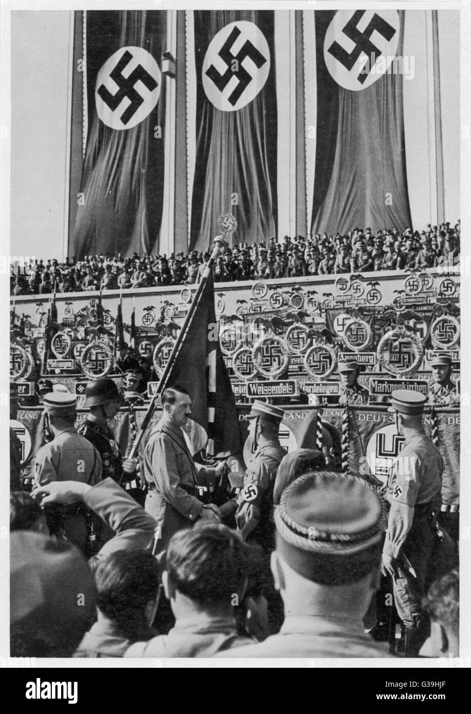 Die erste Rallye, eine ganze Woche dauern.  Hitler beauftragt Leni Riefenstahl, die Veranstaltung zu Filmen, was "Der Triumph des Willens" - ein fotografisches Meisterwerk.     Datum: 3.-10. September 1934 Stockfoto