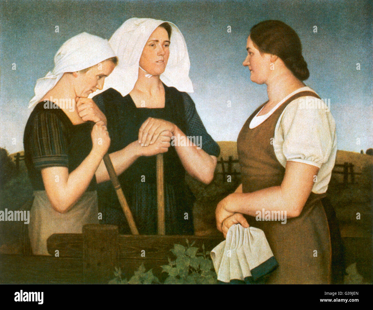 "Blut und Boden" solide, gesunde deutsche Frauen, das Rückgrat des Reiches, bei der Arbeit auf dem Land.      Datum: Drittes Reich Stockfoto