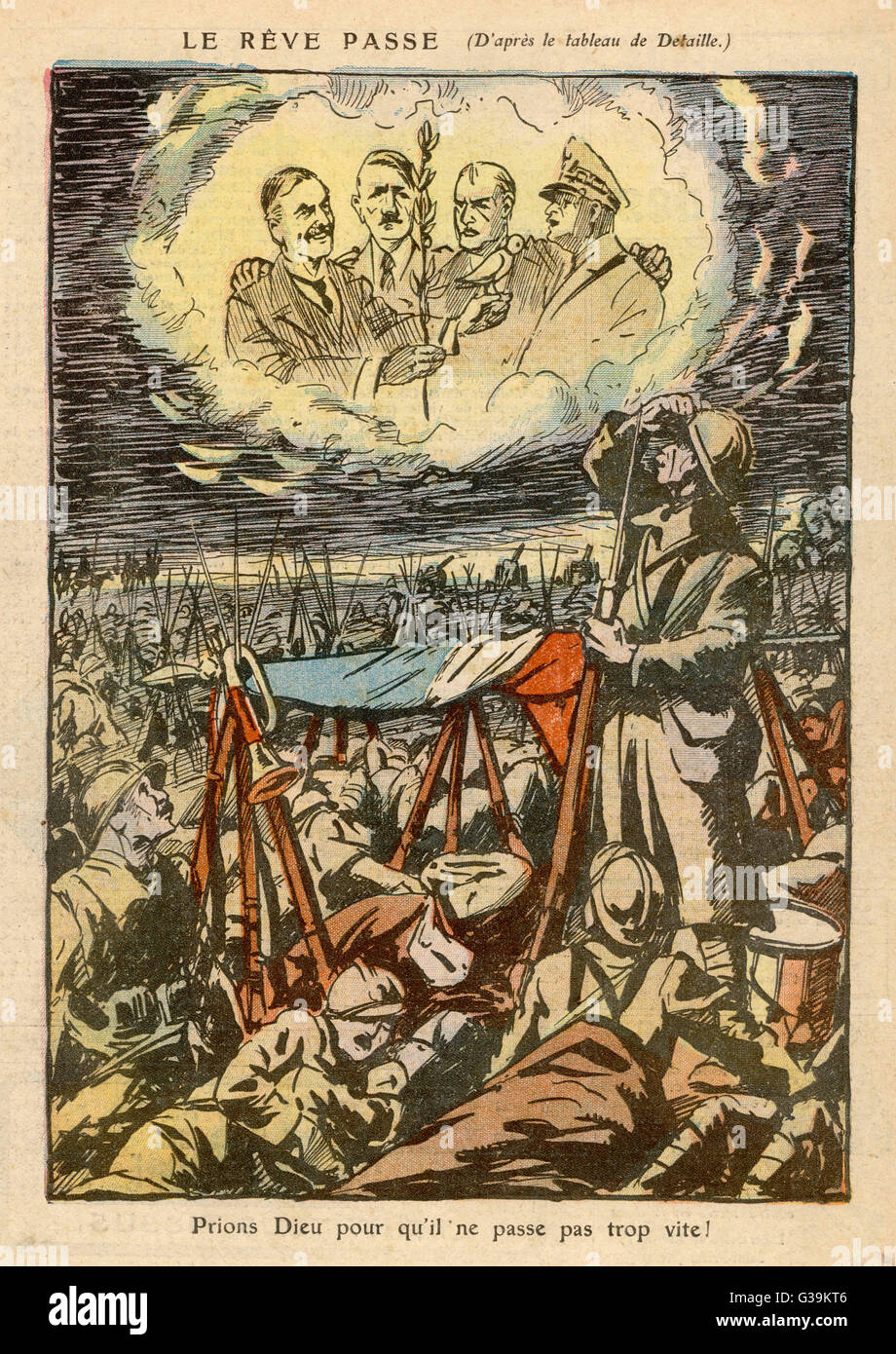 Holt München Chamberlain einen Olivenzweig und eine Taube des Friedens aus seinem Treffen mit Hitler - bedeutet Frieden, oder ist es nur ein Traum?     Datum: Oktober 1938 Stockfoto