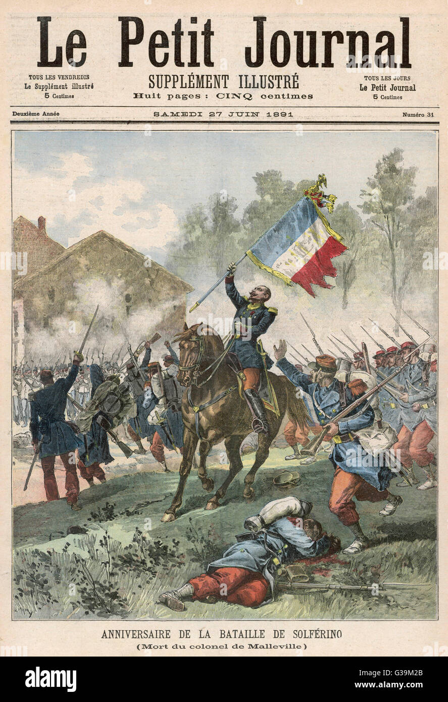 Österreichische Truppen, gegen die Einigung Italiens, sind in einer entscheidenden Schlacht bei Solferino, in der Nähe von Verona, Italien, von französischen und piemontesischen Truppen besiegt.     Datum: 24. Juni 1859 Stockfoto
