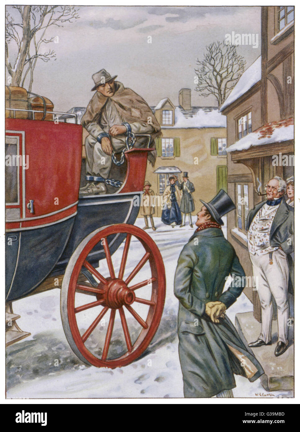 George Loveless, einer der sechs "Märtyrer", in Ketten zu Salisbury, während seiner Reise von Dorchester zu einem Gefängnis Hulk, der "York" in Portsmouth auf Transport zu warten.     Datum: 5. April 1834 Stockfoto
