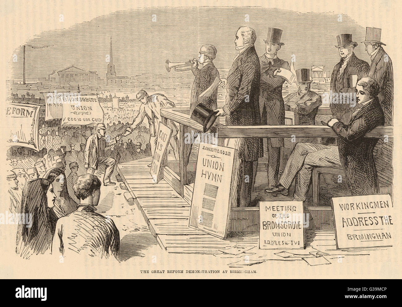 Pro-Reform-Führer sprechen politische Gewerkschaften versammelten sich im New Hall Hill, Birmingham, um den Fall für die Reform Bill drücken. Das Gesetz wurde verabschiedet von den Herren am 7. Juni 1832 Datum: Mai 1832 Stockfoto