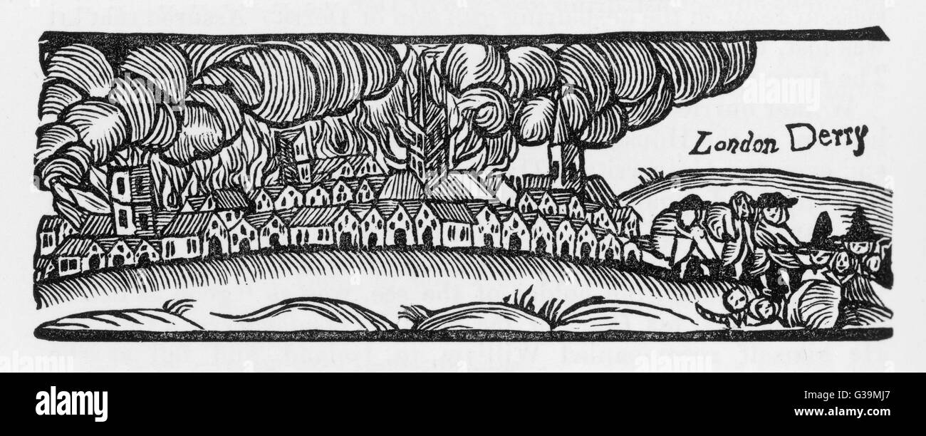 Belagerung von LONDONDERRY A populäre Bild zeigt die erfolgreiche Verteidigung der Stadt durch die Protestanten gegen James II Datum: April - Juli 1689 Stockfoto