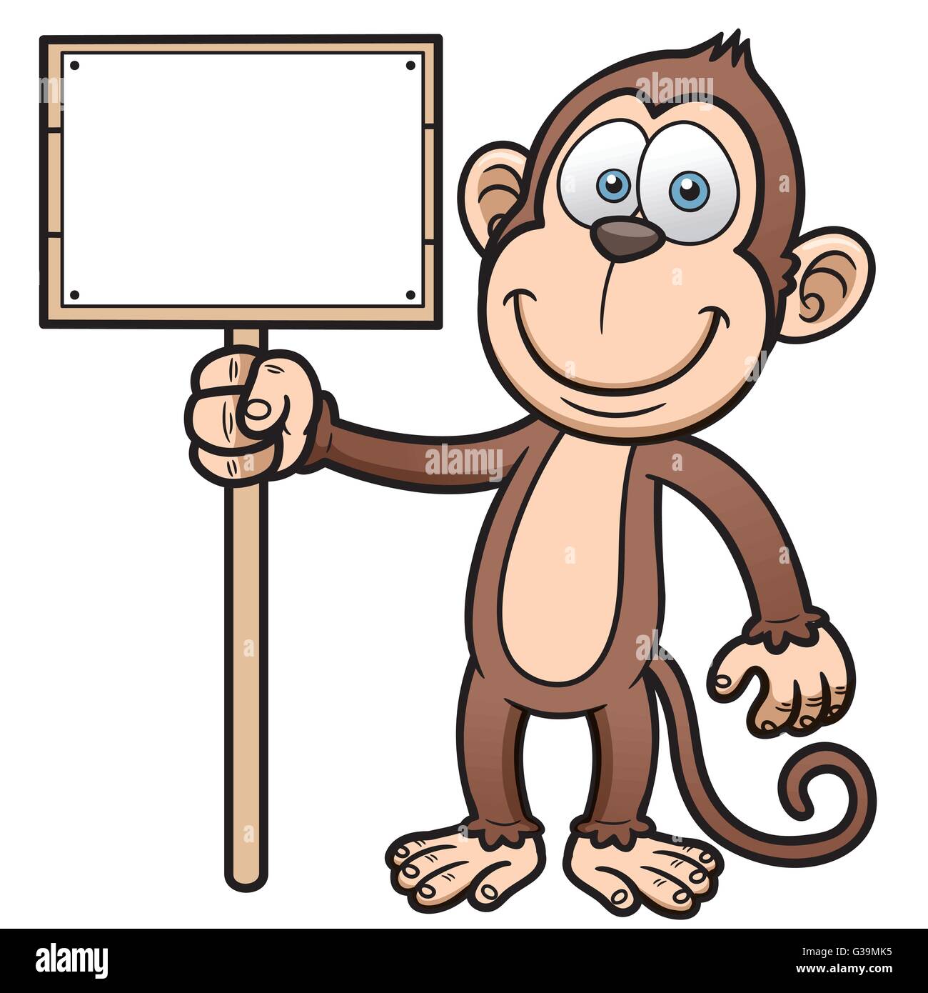 Vektor-Illustration Karikatur Affe mit Holzschild Stock Vektor