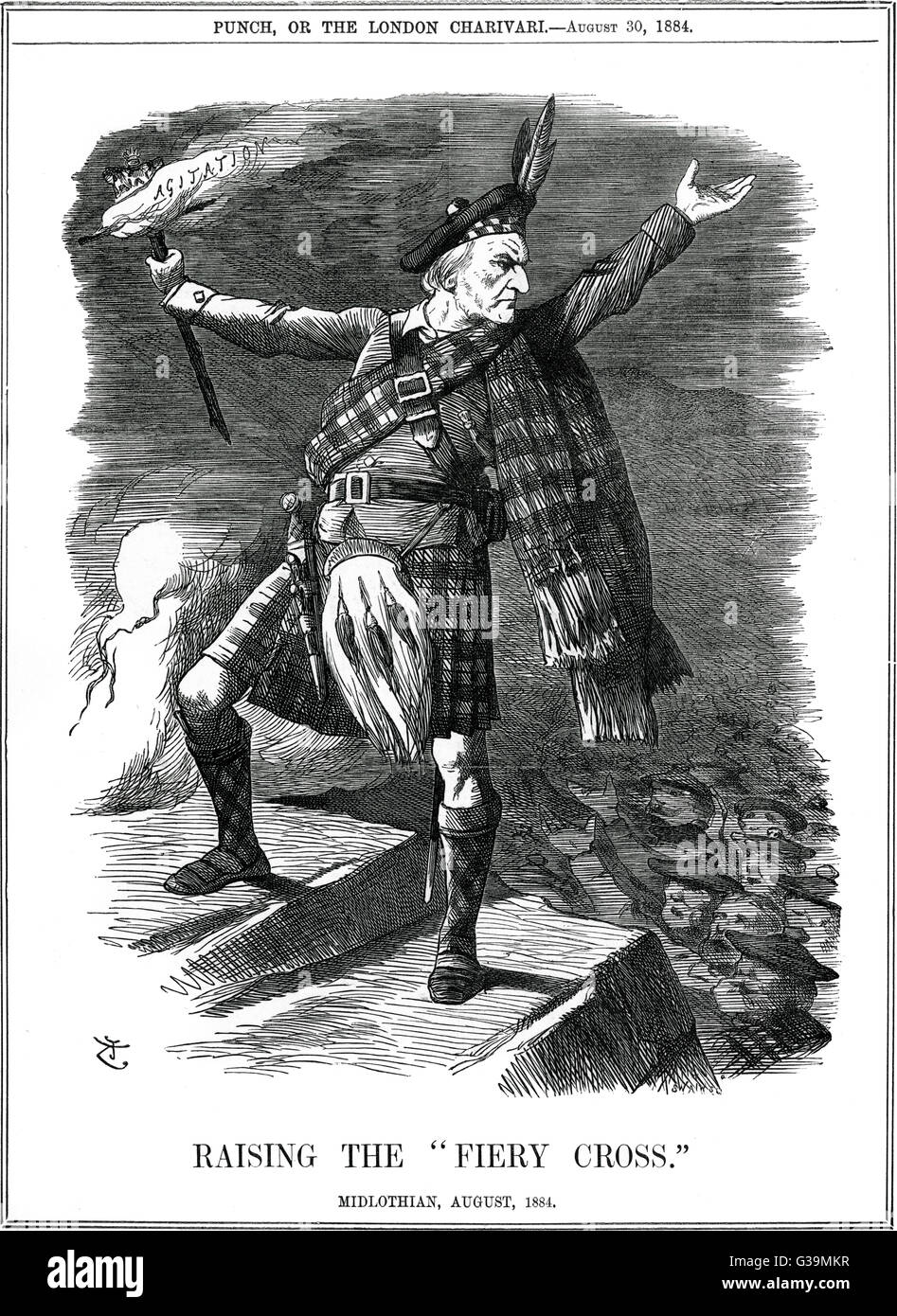Cartoon, Raising the Fiery Cross (Gladstone) Stockfoto