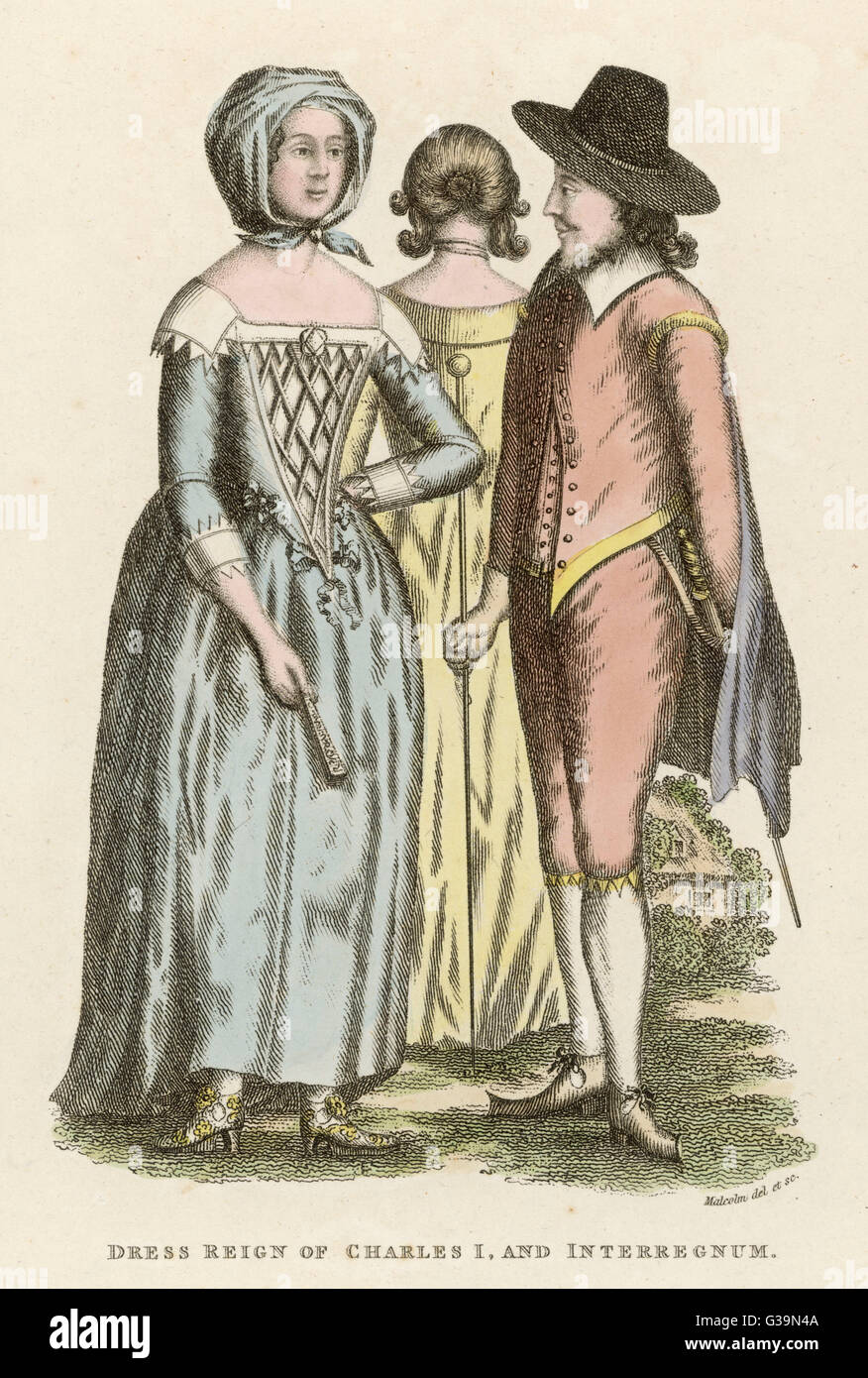 Ein englischer Mann und zwei Frauen aus der Mitte des 17. Jahrhunderts Datum: um 1650 Stockfoto Ein englischer Mann und zwei Frauen aus der Mitte des 17. Jahrhunderts Datum: um 1650 Stockfoto