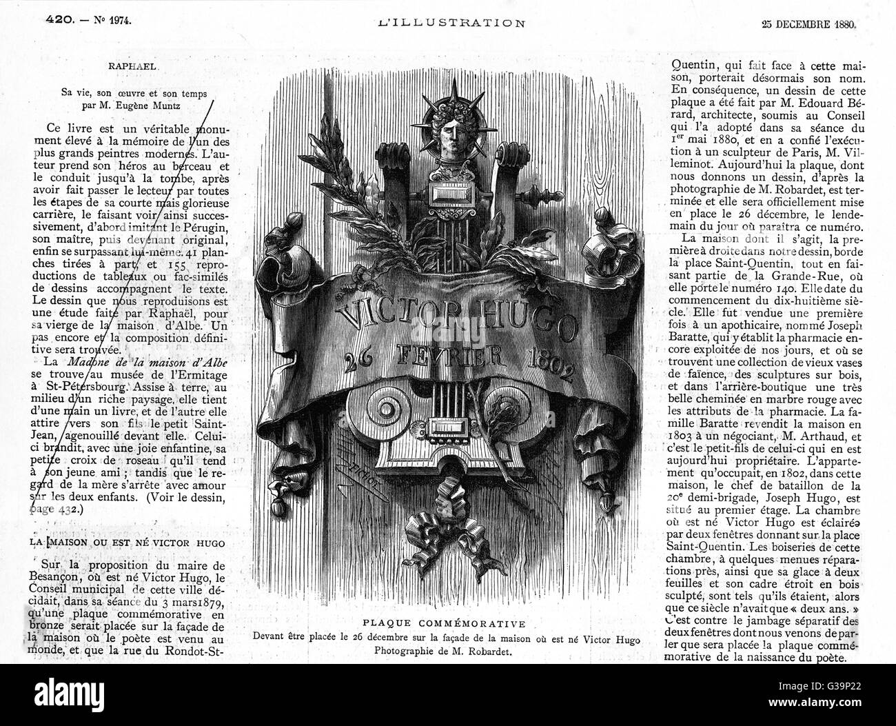 VICTOR HUGO/PLAQUE Stockfoto