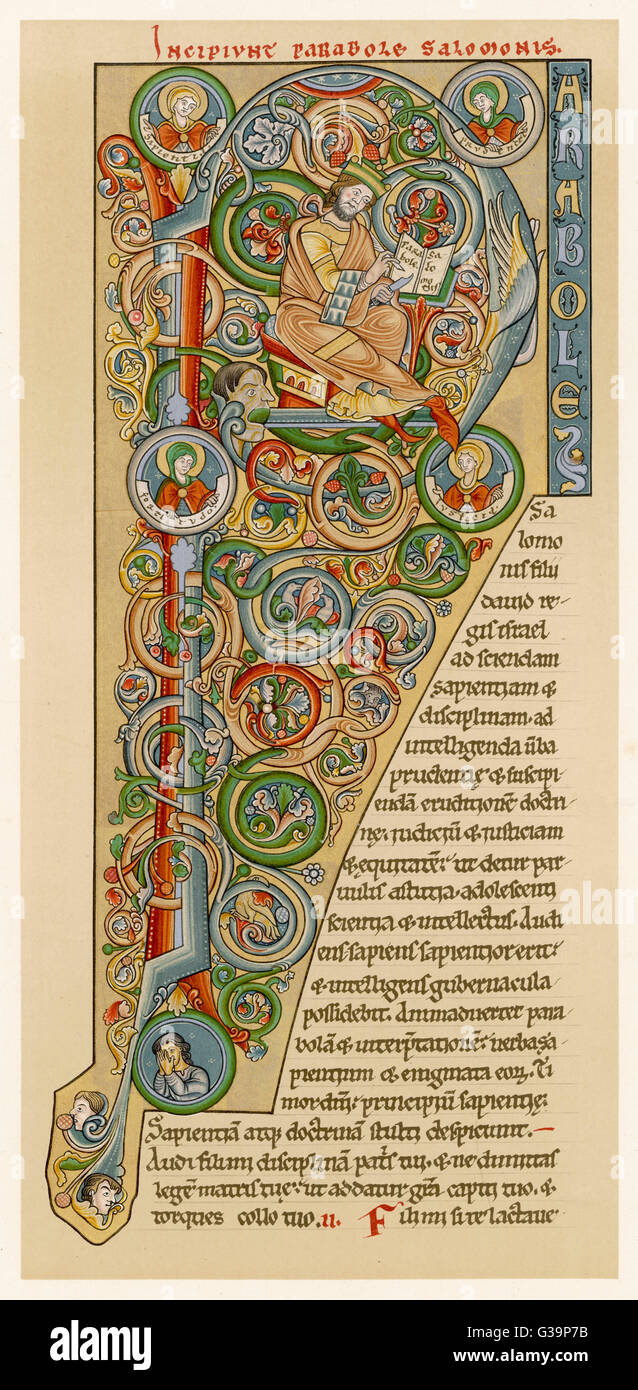 Beleuchtete Buchstaben "P" zeigt König Solomon schreibt seine "Sprüche" -  von einem deutschen Bibel Datum: Ende des 12. Jahrhunderts Stockfotografie  - Alamy