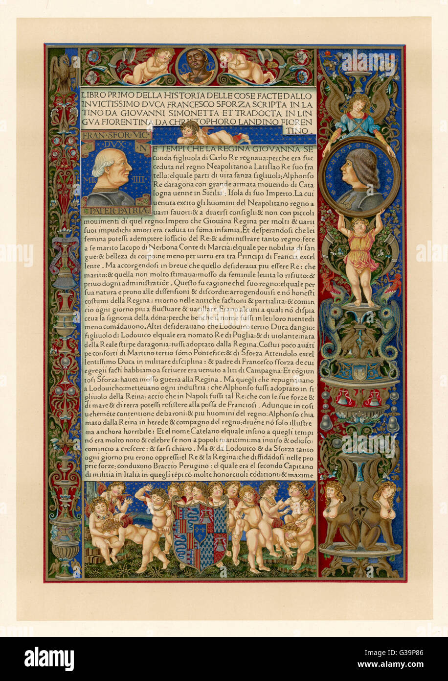 Eine Seite aus Simonettas Historia Delle Cose Gesicht Dallo Invictissimo Duca Francesco Sforza - italienischen Manuskript Datum: 1490 Stockfoto