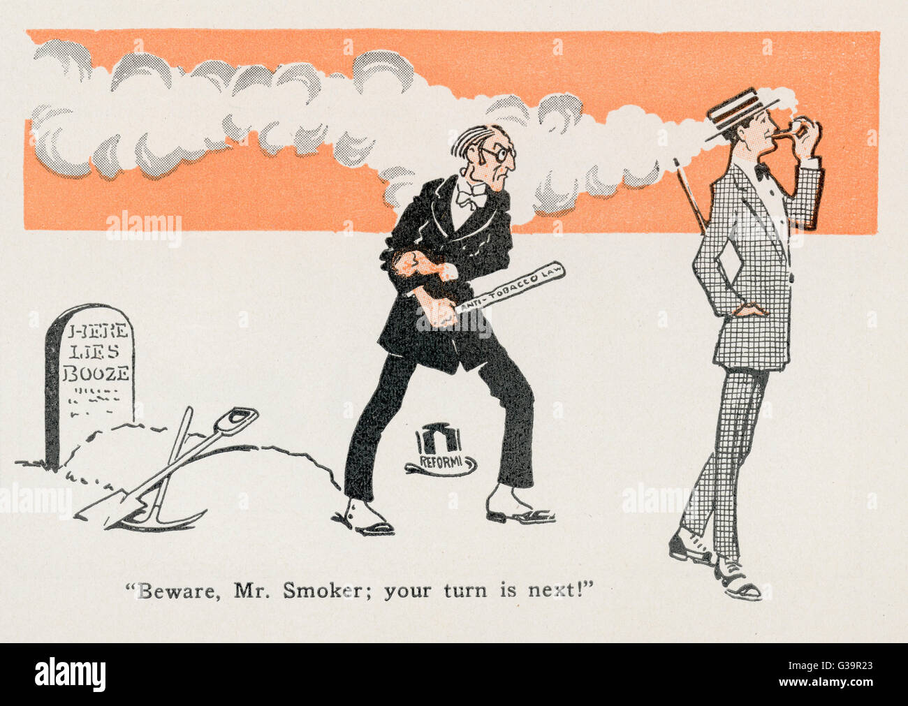 "Hüten Sie sich vor, dass Herr Raucher, kommt als nächstes dran!" - eine prophetische Satire aus der Zeit der Prohibition in Amerika Datum: 1922 Stockfoto