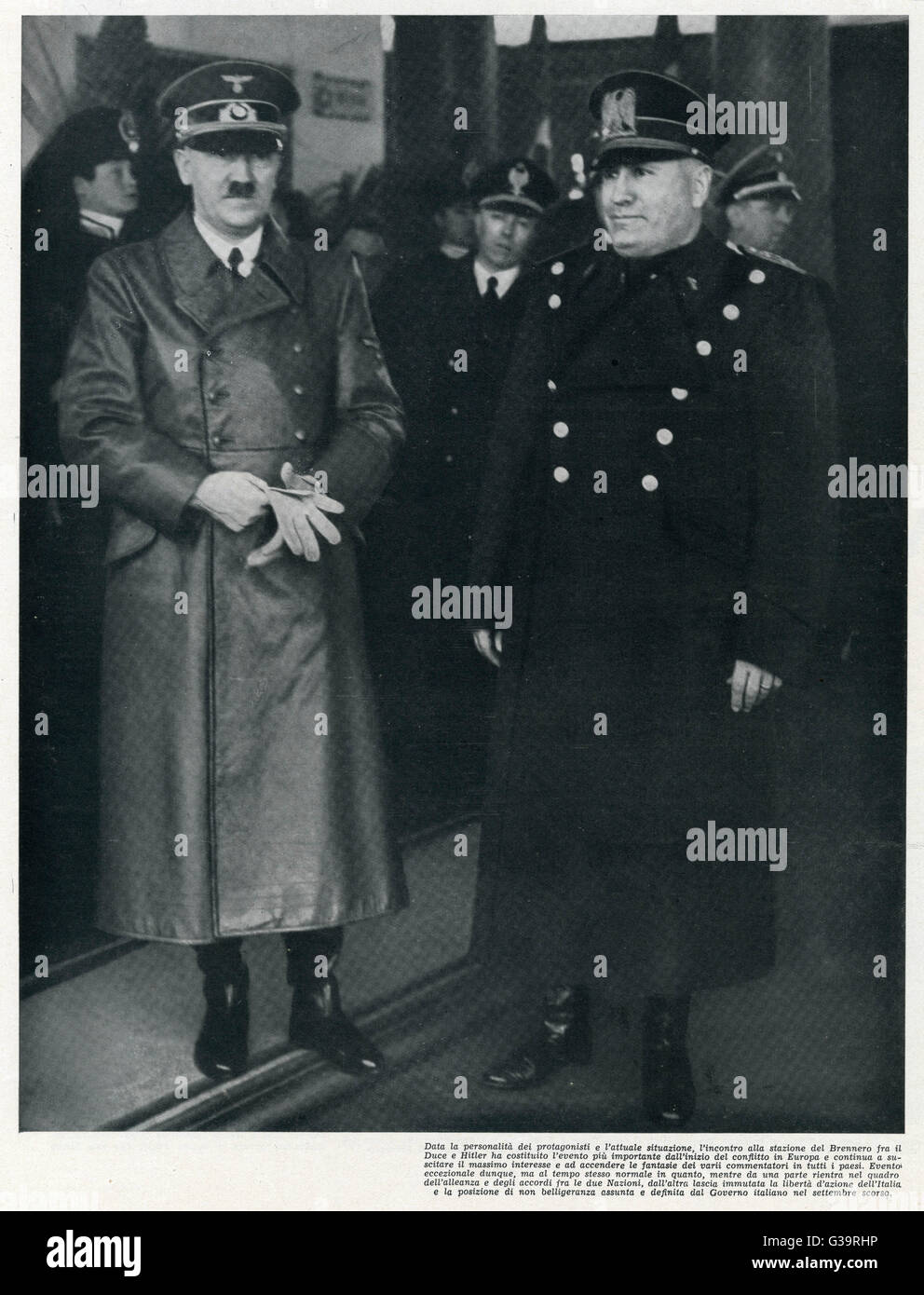 ADOLF HITLER deutscher Diktator Mussolini am Bahnhof Brennero in 1940 Datum treffen: 1940 Stockfoto