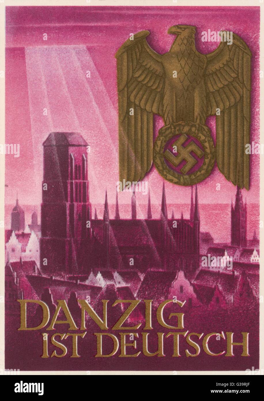 NS-Postkarte behauptet, dass Danzig nach Deutschland und nicht in Polen gehört.       Datum: 1939 Stockfoto