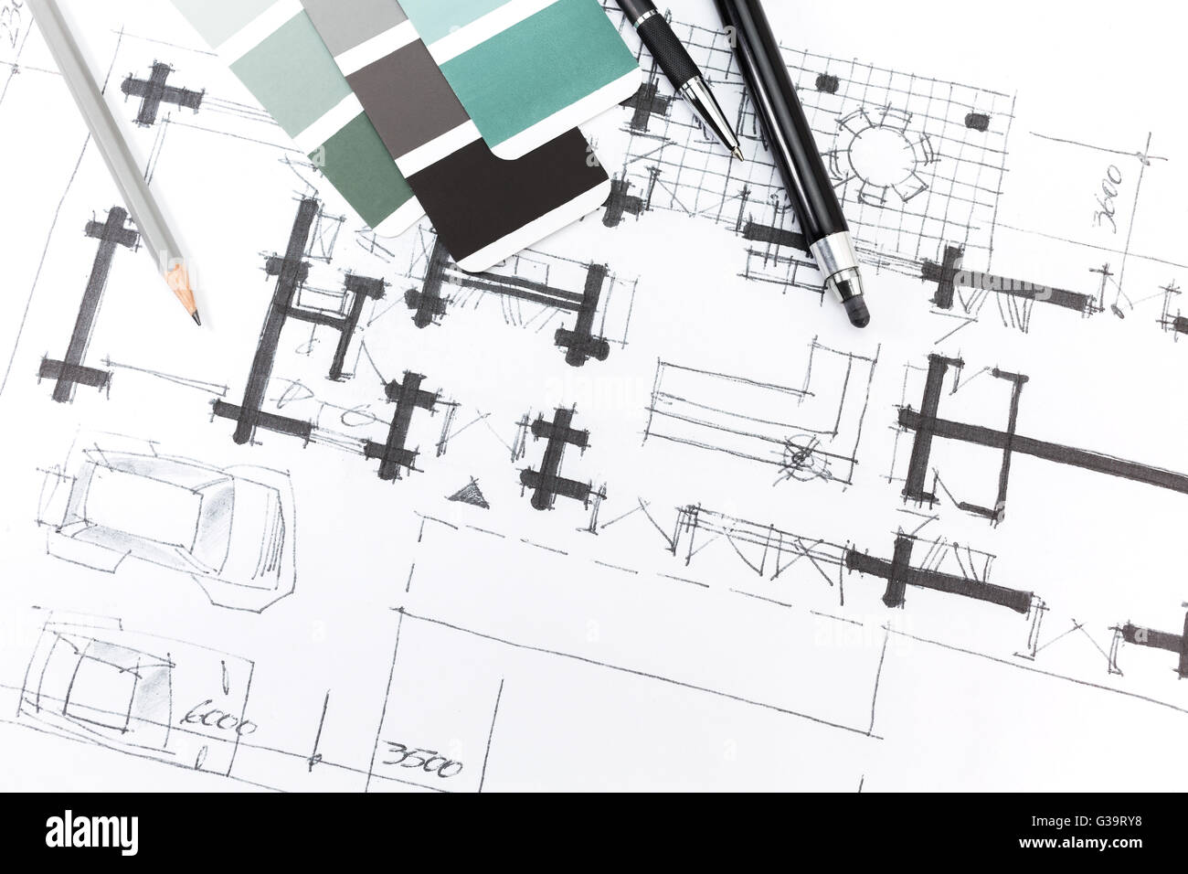 Beispiel für architektonische Hand Zeichnung und Farben. Design-Konzept. Stockfoto