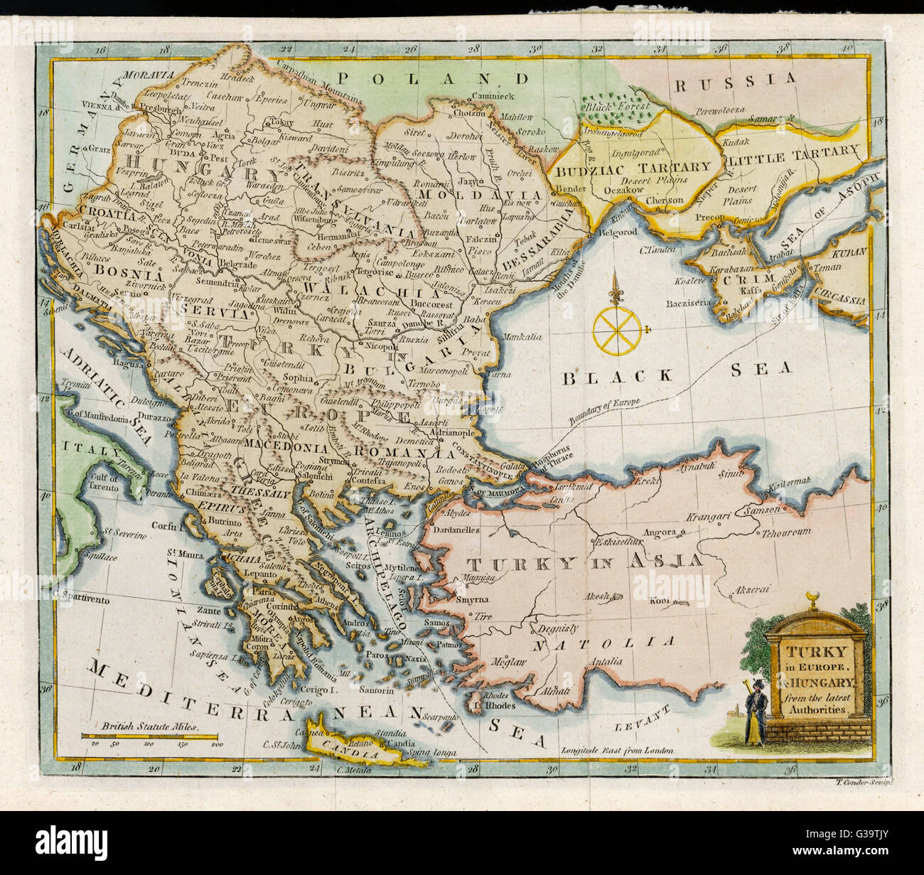 Eine Karte mit der Türkei in Europa und den europäischen Nachbarstaaten des Balkans. Datum: 1792 