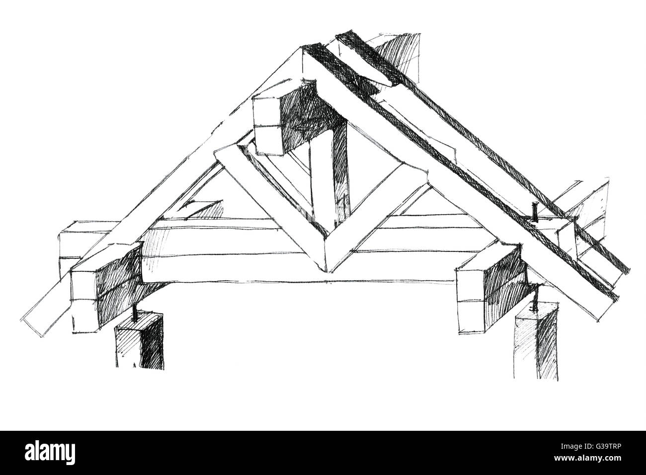 detailliertes Bild der Bauelemente eines Daches als Konzept Stockfoto