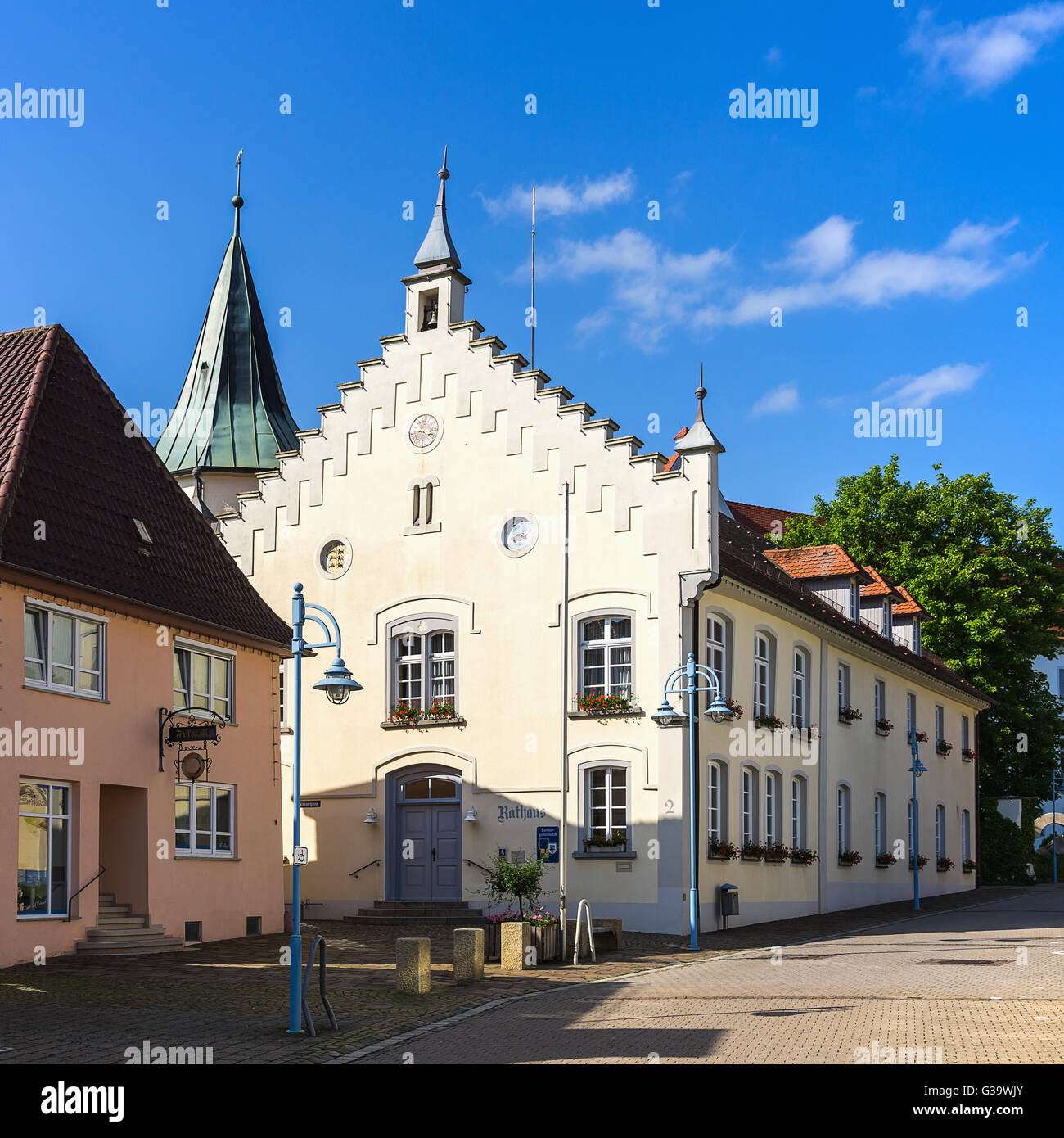 Das Rathaus von Bad Buchau am See Federsee in der Nähe von Biberach, Baden-Wurttemberg, Deutschland. Stockfoto