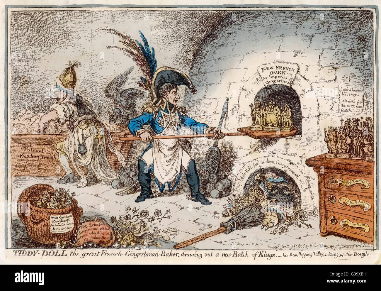 Napoleon der Lebkuchen-Bäcker erstellen neue Könige - ein Kommentar zu seiner Gewohnheit der Ernennung seiner Verwandten auf den thronen der besiegten oder besetzten Nationen Datum: 1806 Stockfoto