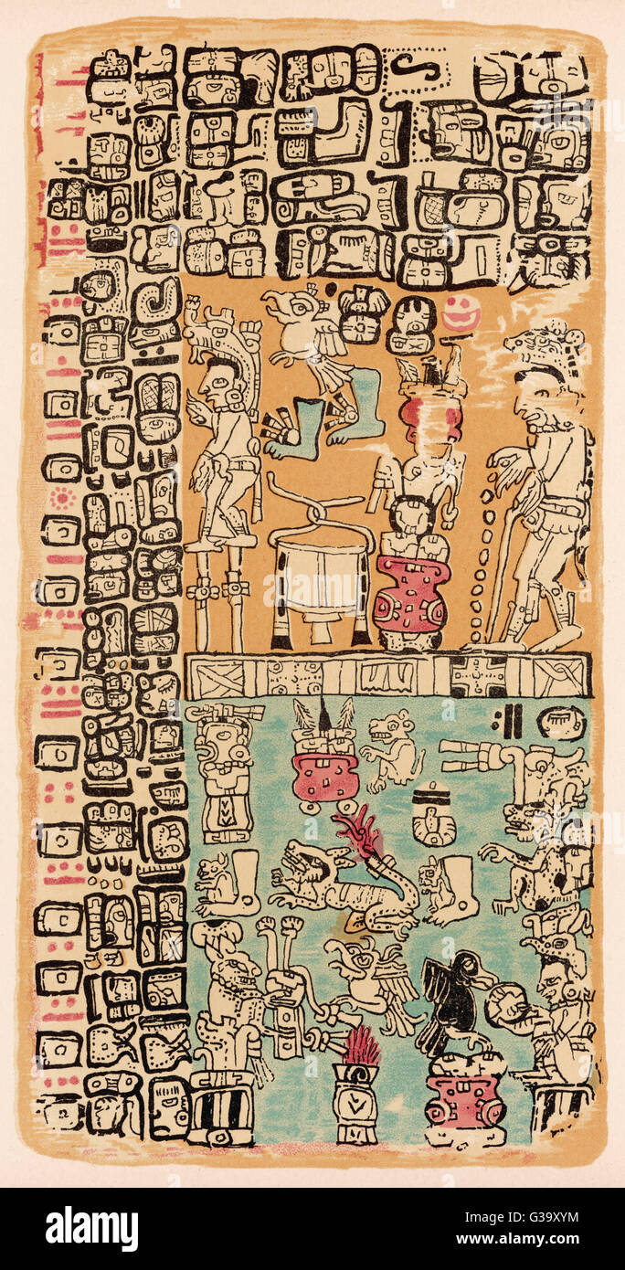 Teil eines Kalenders von Maya-Priester, Darstellung Götter und symbolische Geschöpfe Platte Xxi Datum verwendet: um 1500 Stockfoto