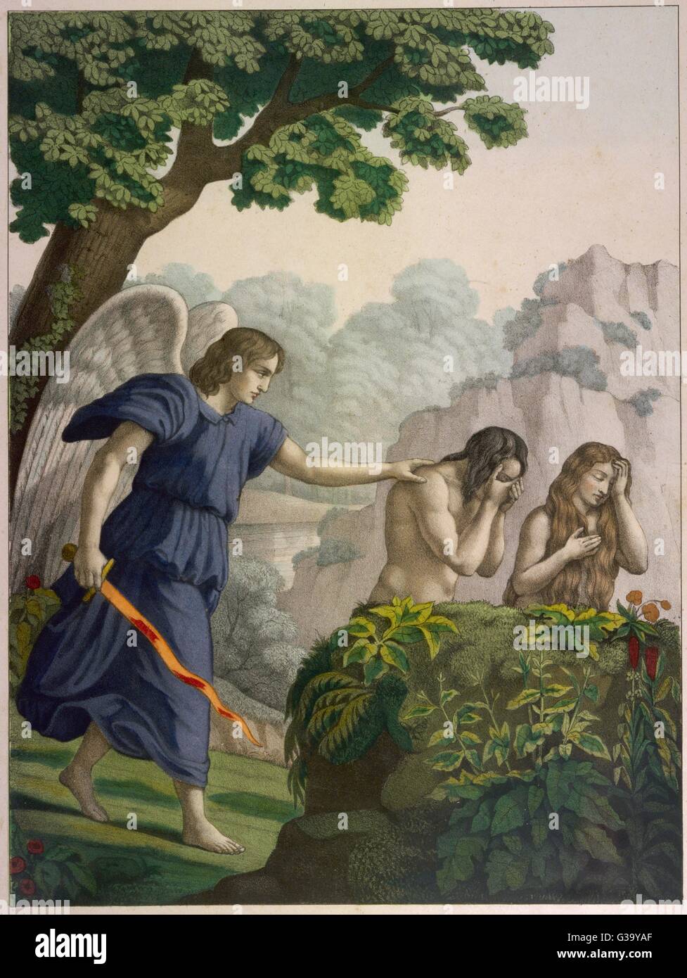 Feierabend im Garten Eden: das sündige paar haben, Paradies, vertrieben von  einem Engel mit einem glühenden Schwert zu verlassen Stockfotografie - Alamy