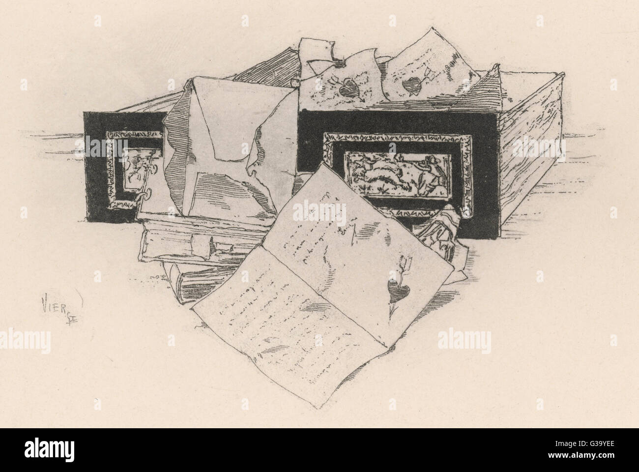 SCHACHTEL MIT ALTEN BRIEFEN Stockfoto