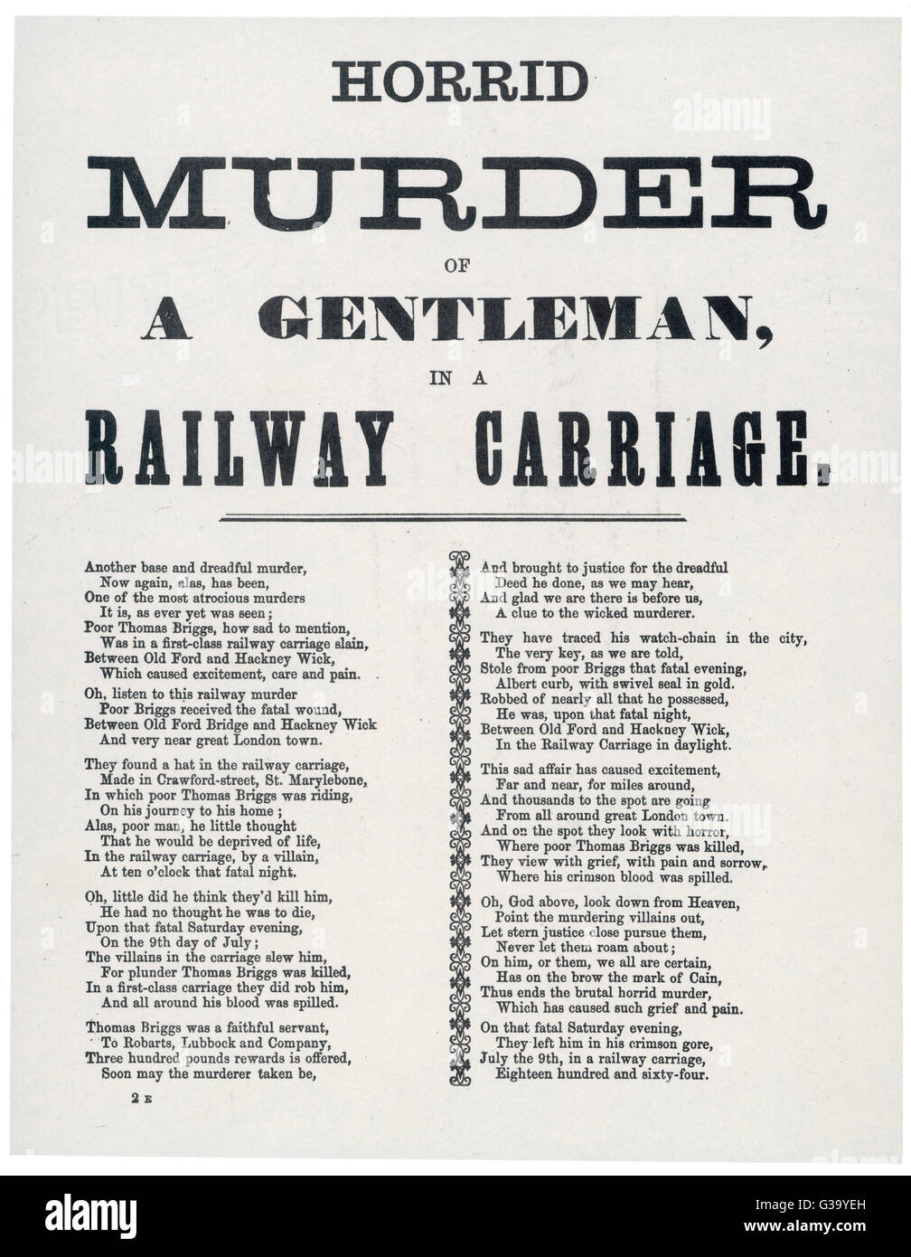 Ein Bericht über die Ermordung von Thomas Briggs in einem Eisenbahnwagon auf 9. Juli 1864 die Gestalt des Verses, Datum: 1864 Stockfoto