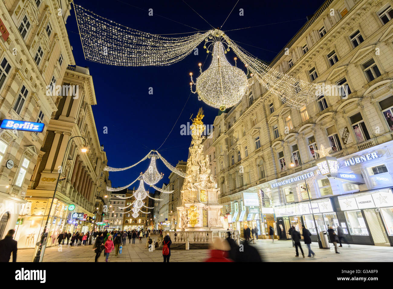 Innenstadt Fußgängerzone Graben mit Lichtern für Weihnachten, Österreich, Wien, 01., Wien, Wien Stockfoto