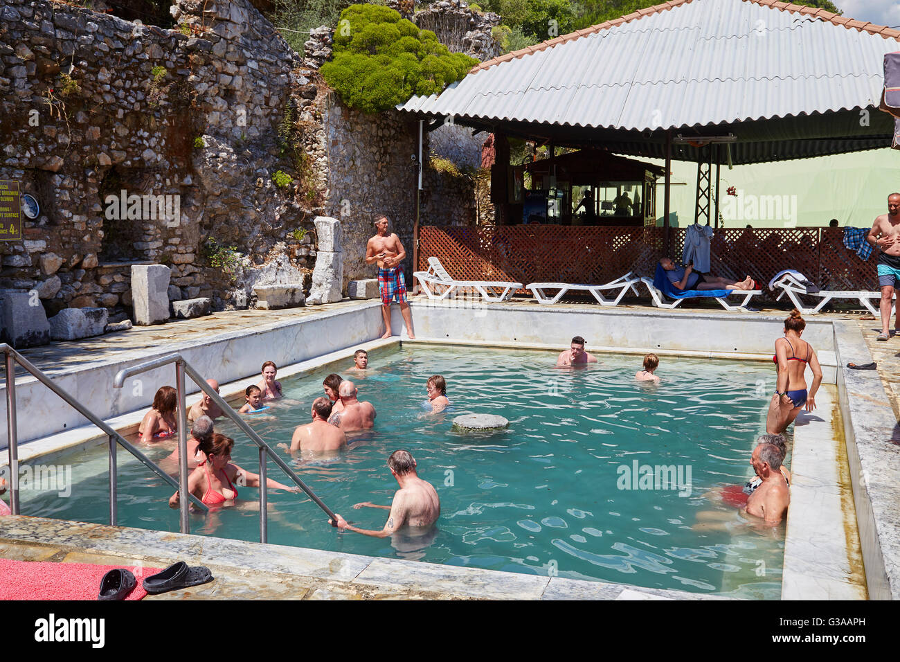 Das heiße Schwefel Pool thermal Spa am See Koycegiz, Sultaniye, in der Nähe von Dalyan, Provinz Mugla, Türkei. Stockfoto