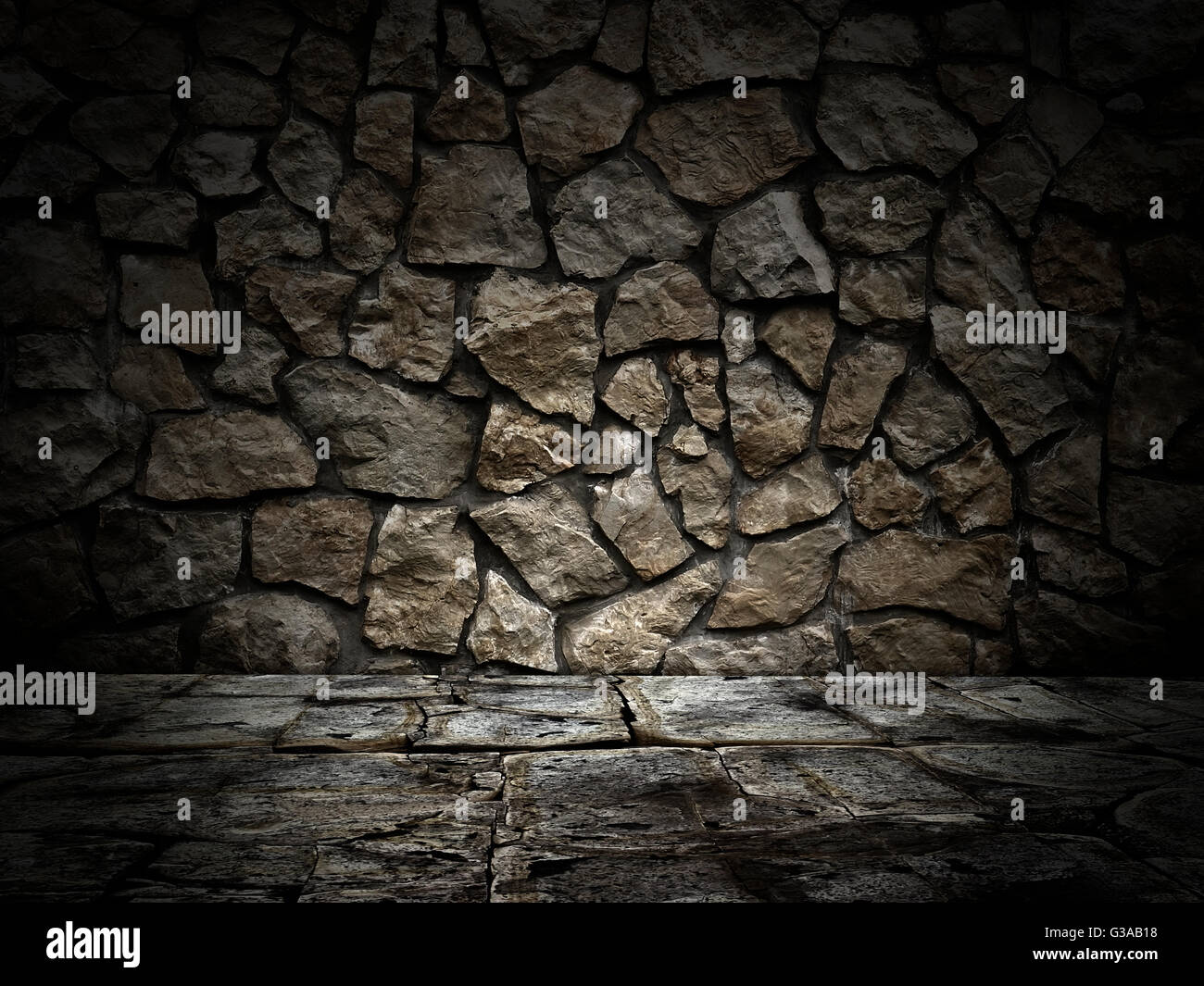 Stein Wand und Boden. Lichteffekt Stockfoto