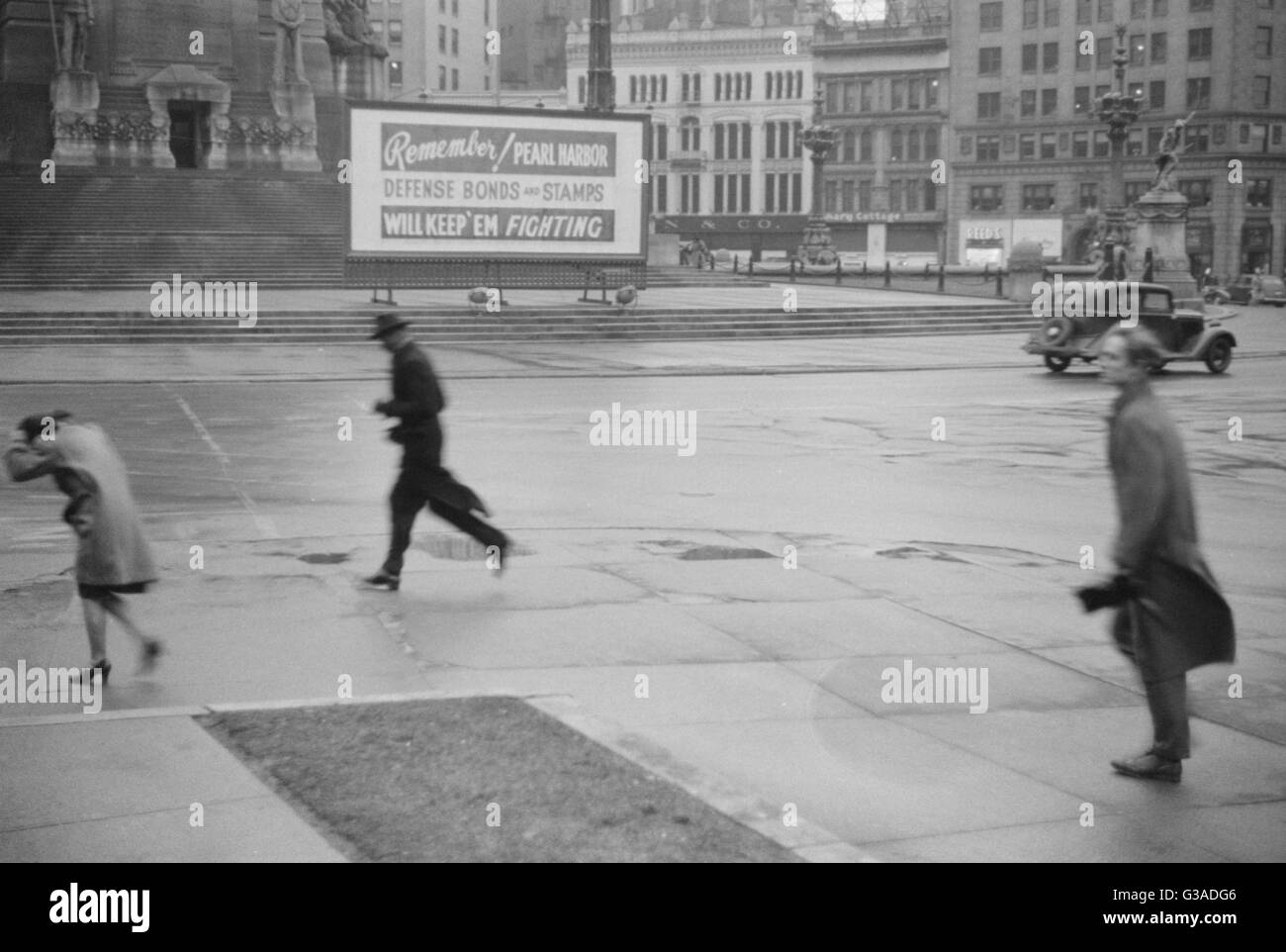 Regentag, Indianapolis, Indiana. Januar 1942 bis heute. Stockfoto