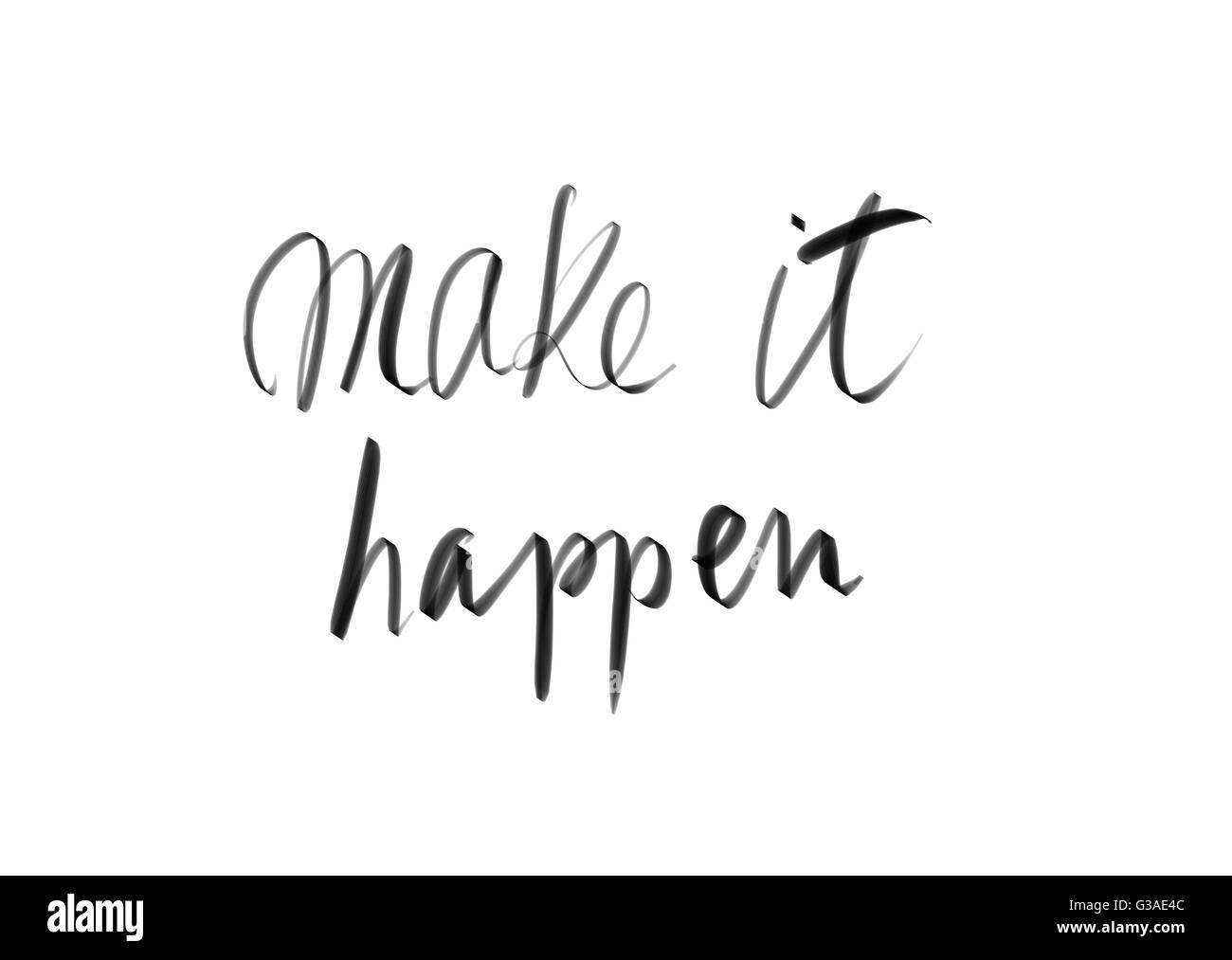 Machen Sie es passieren motivierenden Zitat. Authentische Handschrift isoliert auf weißem Hintergrund als grafische Ressource. Stockfoto