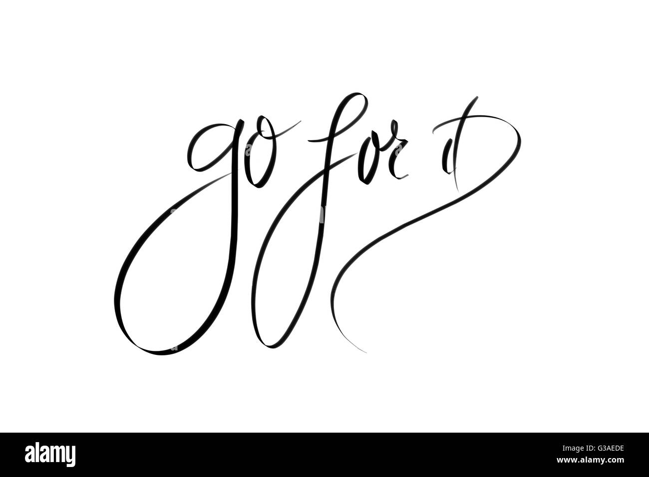 Go For It motivierenden Zitat. Authentische Handschrift isoliert auf weißem Hintergrund als grafische Ressource. Stockfoto