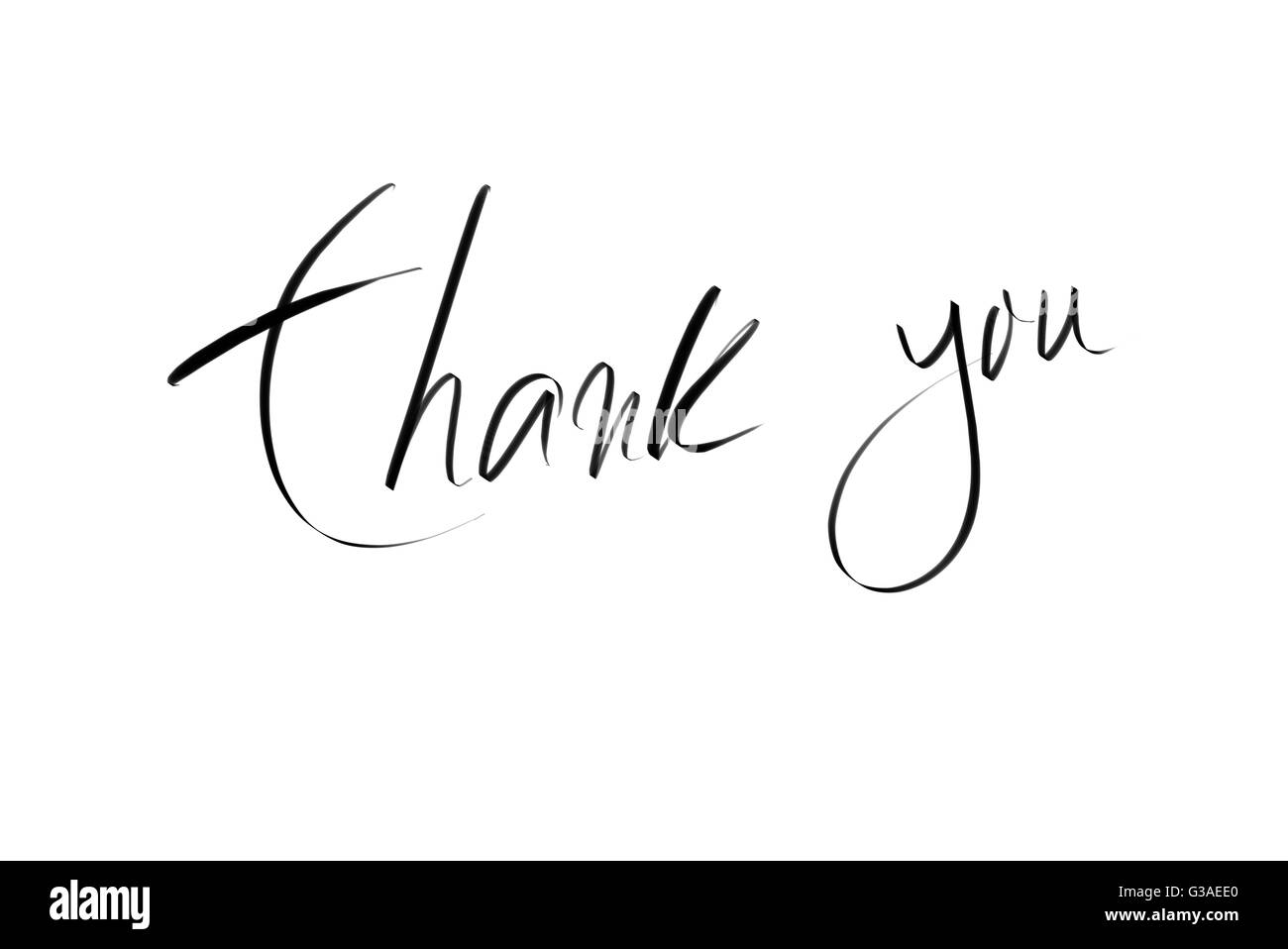Vielen Dank motivierenden Zitat. Authentische Handschrift isoliert auf weißem Hintergrund als grafische Ressource. Stockfoto