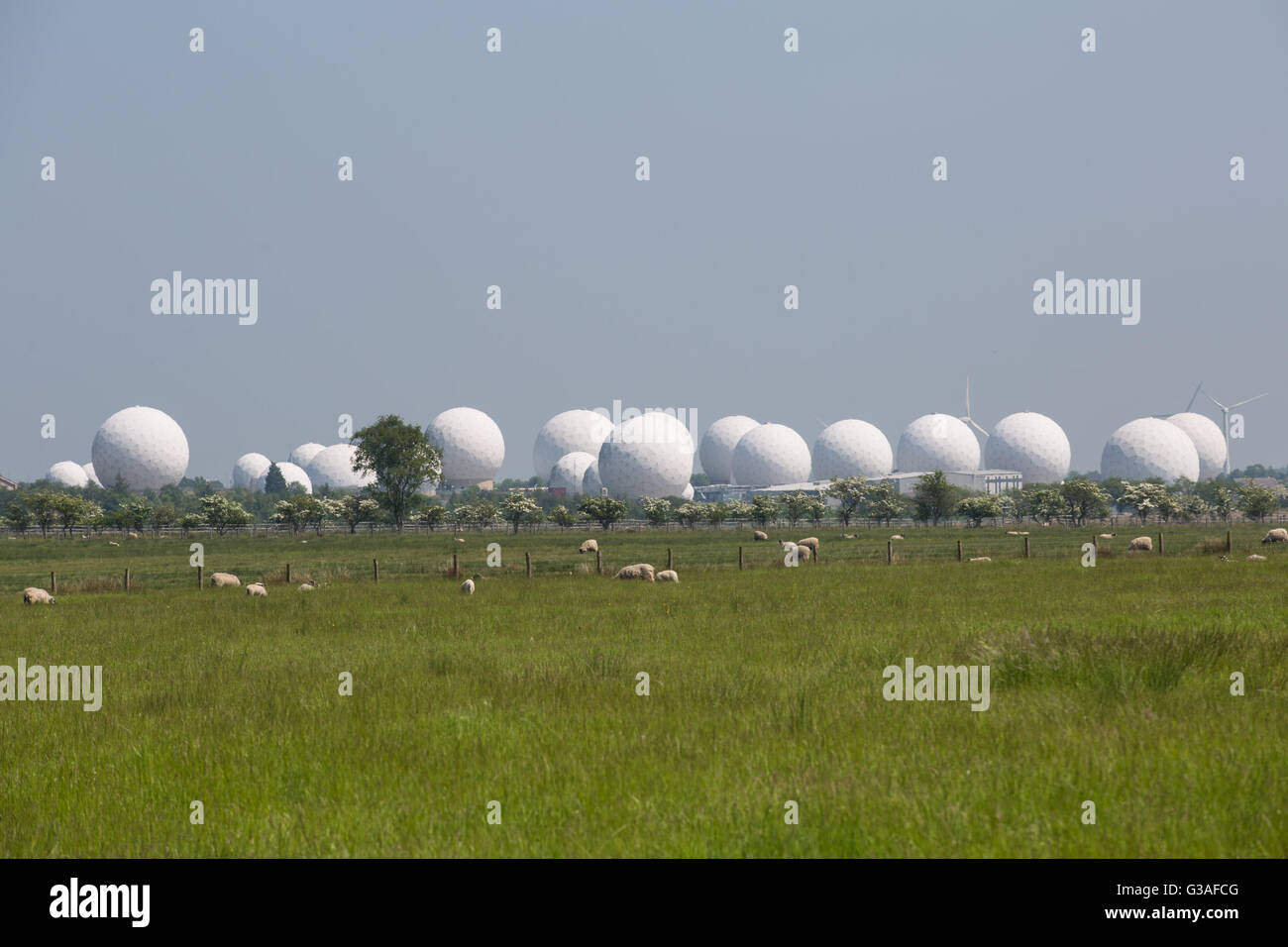 RAF Menwith Hill in der Nähe von Harrogate, North Yorkshire, England, UK. Stockfoto