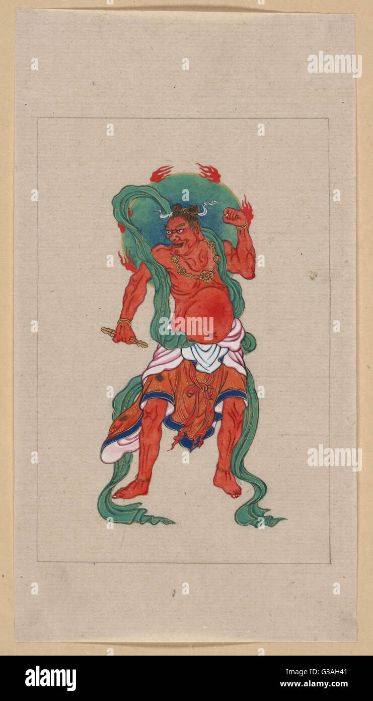 Mythologische buddhistische oder hinduistische Figur, volle Länge, stehend Stockfoto