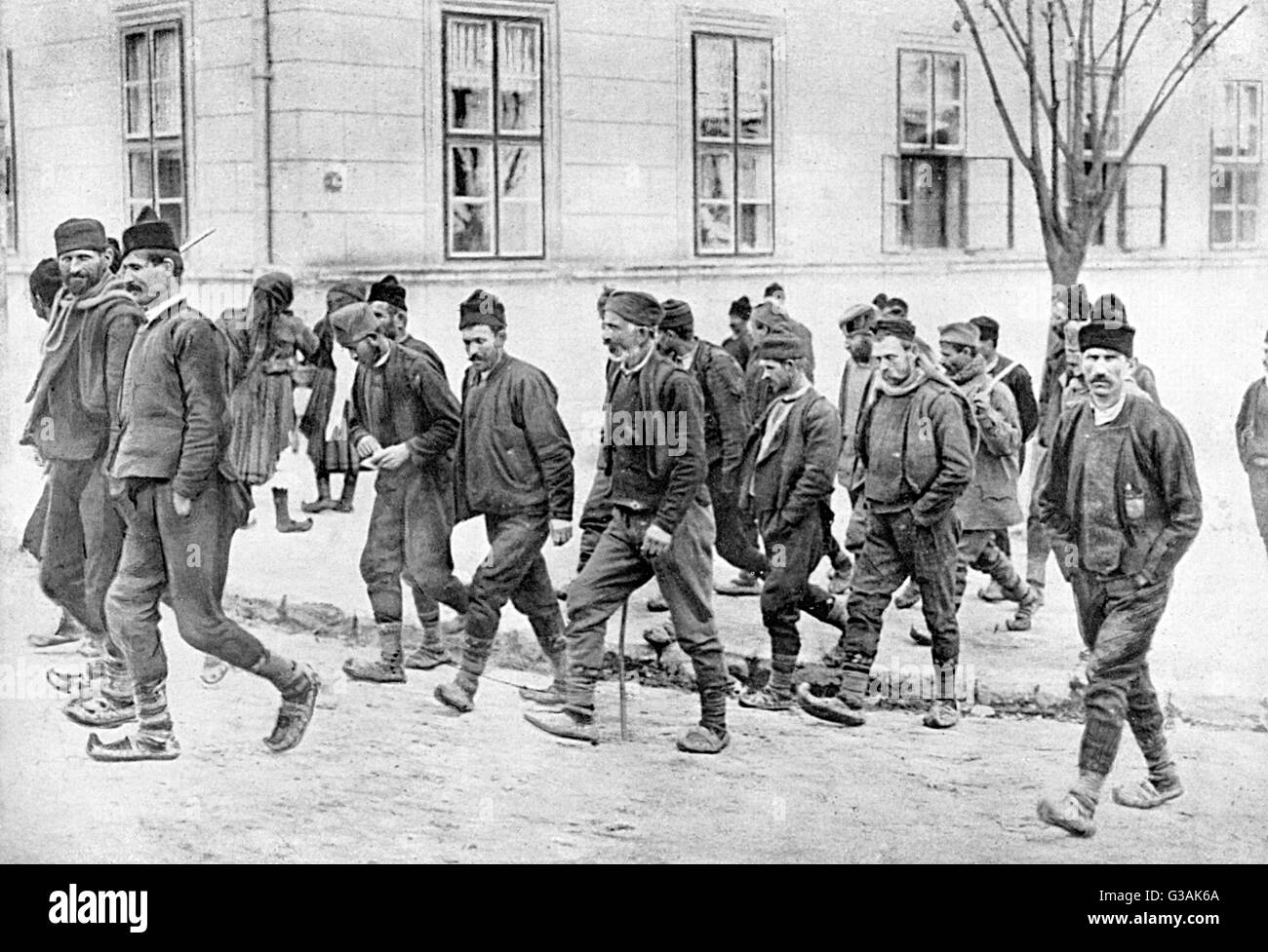 Serbische Reservisten zu Beginn des Ersten Weltkriegs Stockfoto
