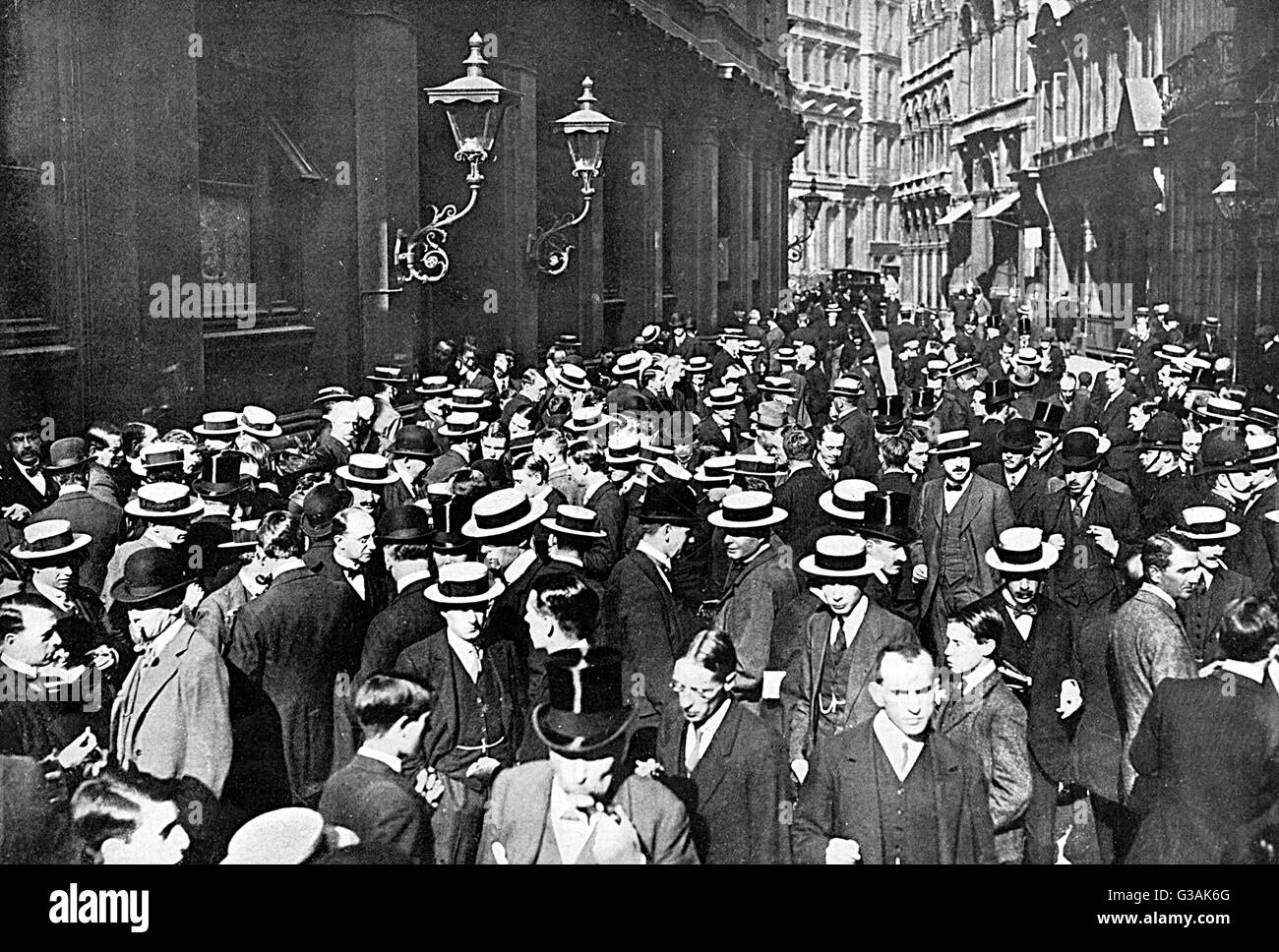 Londoner Finanzdistrikt zu Beginn des Ersten Weltkriegs Stockfoto