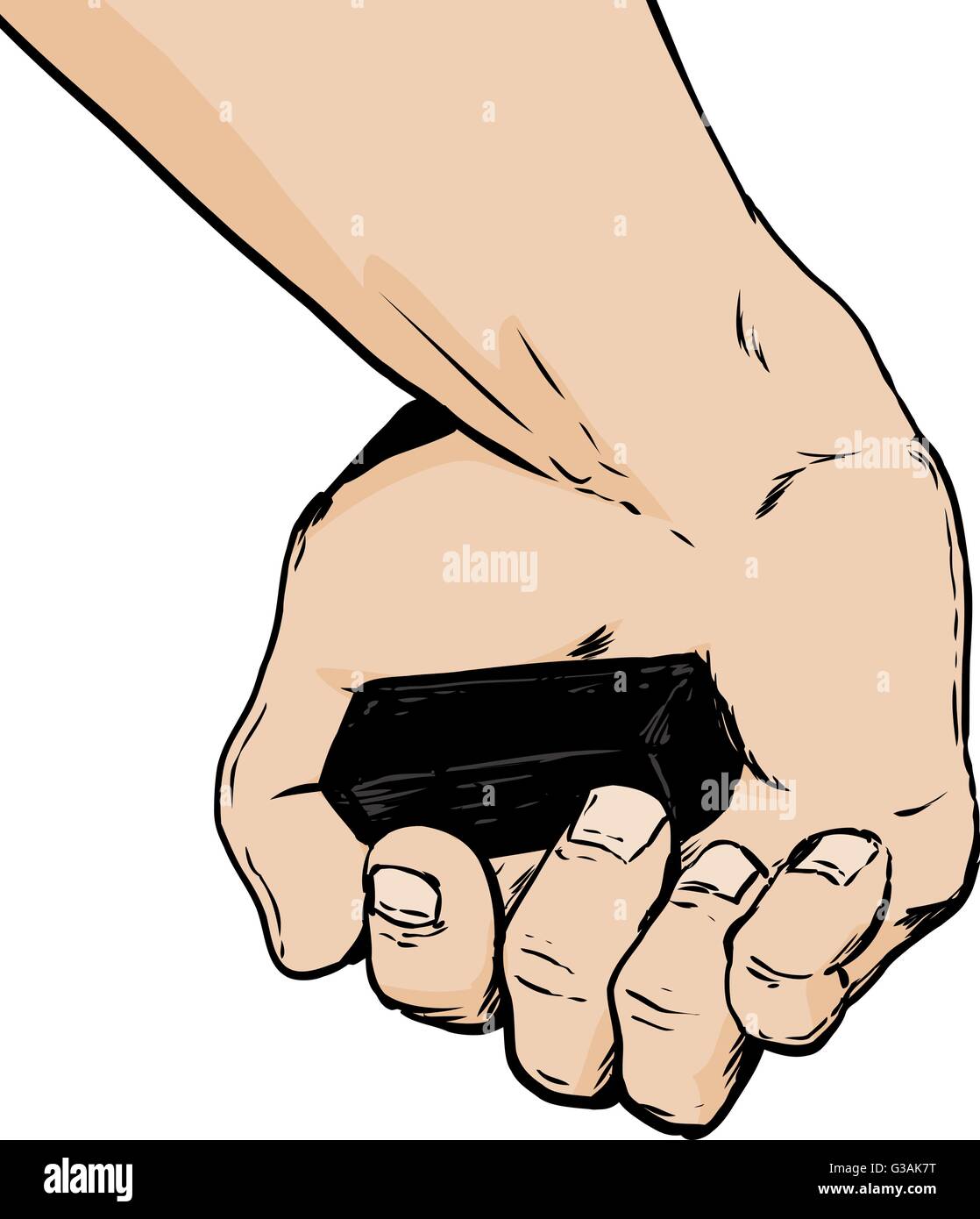Cartoon hautnah auf menschliche Hand halten bildende Kunst Kohle-Block auf weißem Hintergrund Stock Vektor