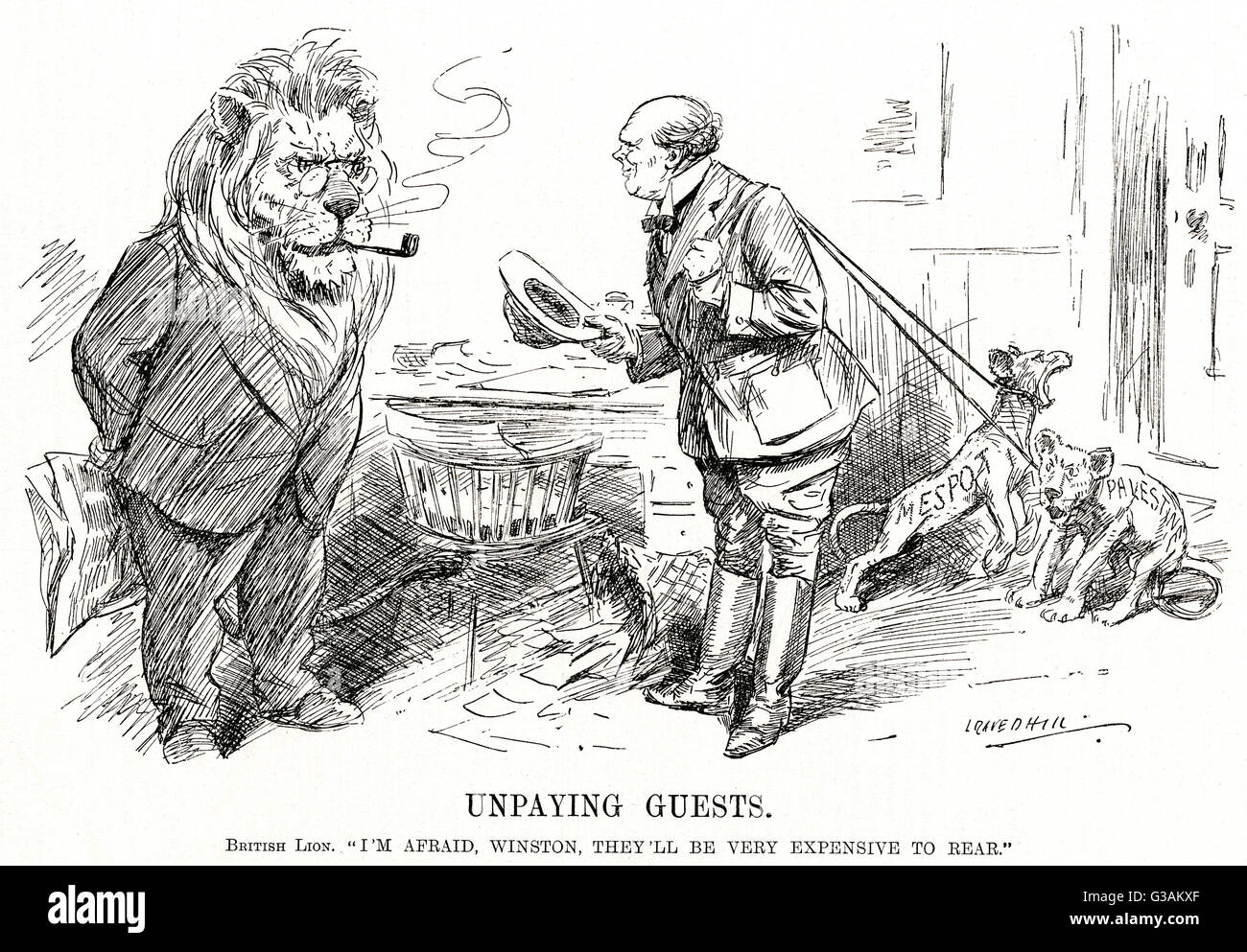 UNPAYING Gäste Winston Churchill - Punch-Karikatur-Datum: 1921 Stockfoto