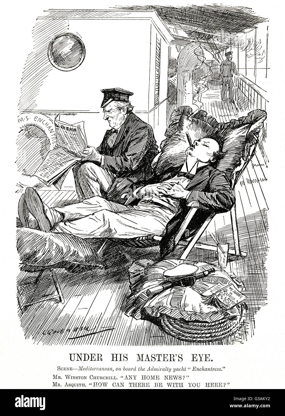 UNTER seines Meisters Auge Winston Churchill - Punsch Cartoon Datum: 1913 Stockfoto