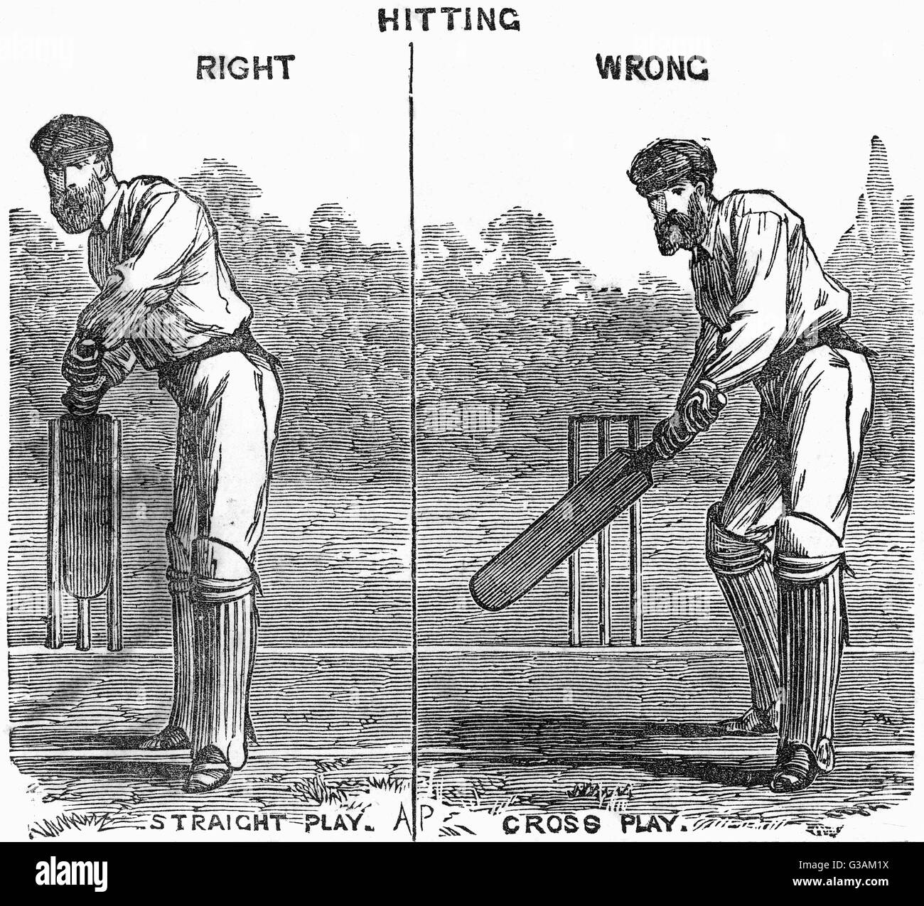 Cricket auf die richtige und falsche Art zu schlagen Stockfoto