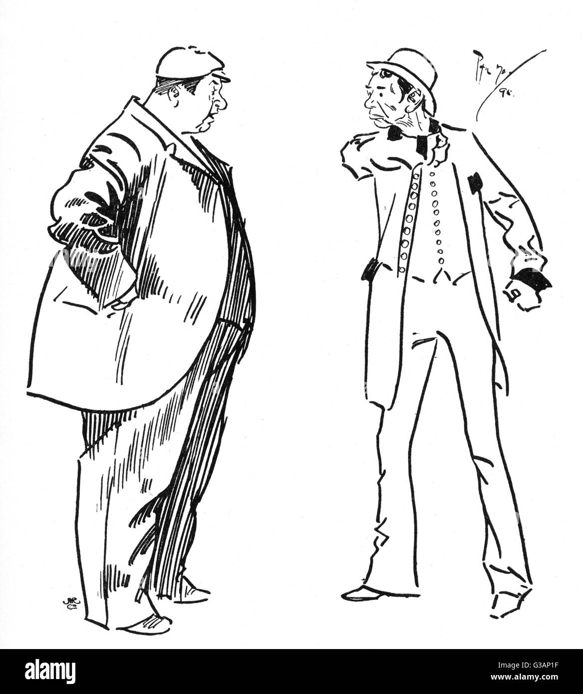 Cockney-Streit zwischen einem fetten Mann und einem dünnen Mann Stockfoto