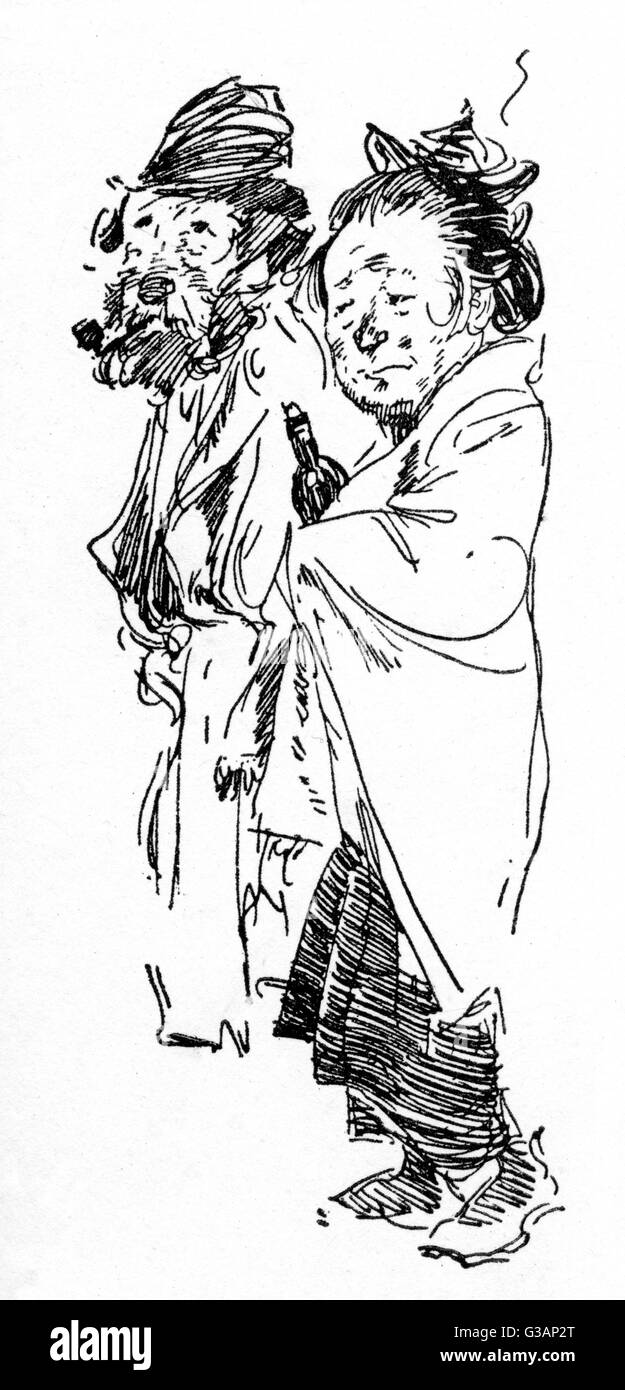 Landstreicher-Paar am Samstagabend - Zeichnung von Phil May Stockfoto