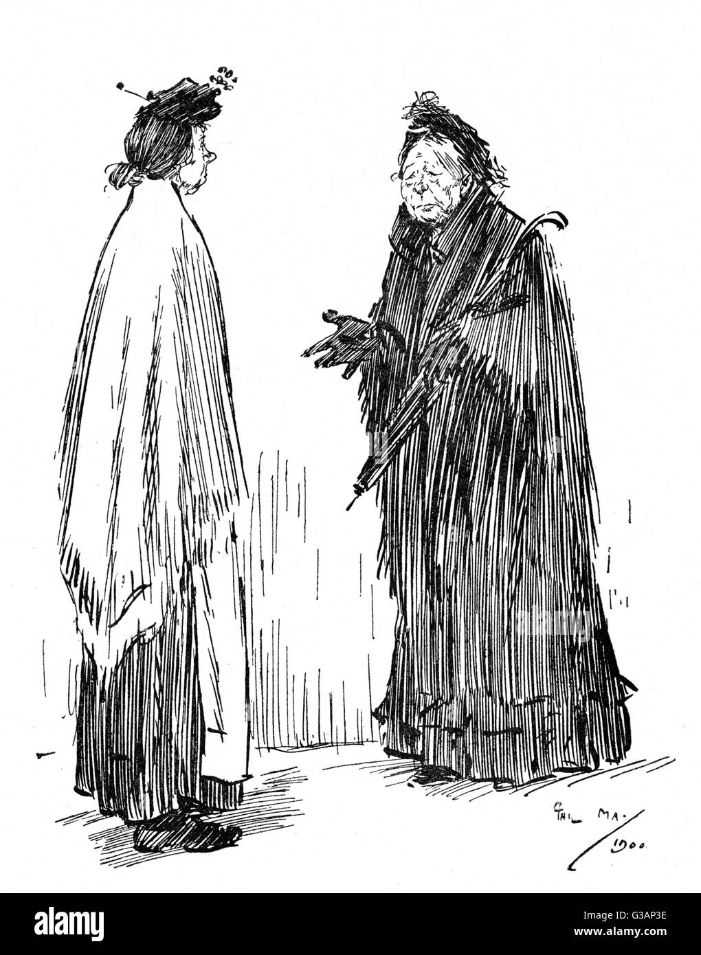 Zwei ältere Witwen diskutieren über das Catering bei einer Totenwache Stockfoto